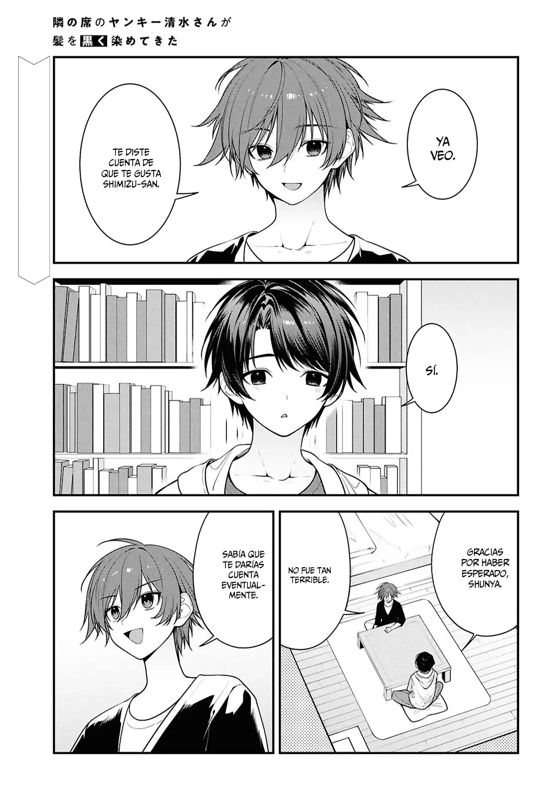 Tonari no Seki no Yankee Shimizu-san ga Kami o Kuroku Sometekita - Capítulo 17 - Página 3 - LectorTMOo