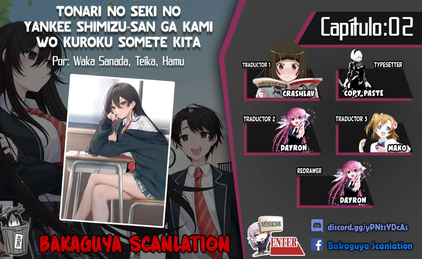 Tonari no Seki no Yankee Shimizu-san ga Kami o Kuroku Sometekita - Capítulo 2 - Página 1 - LectorTMOo