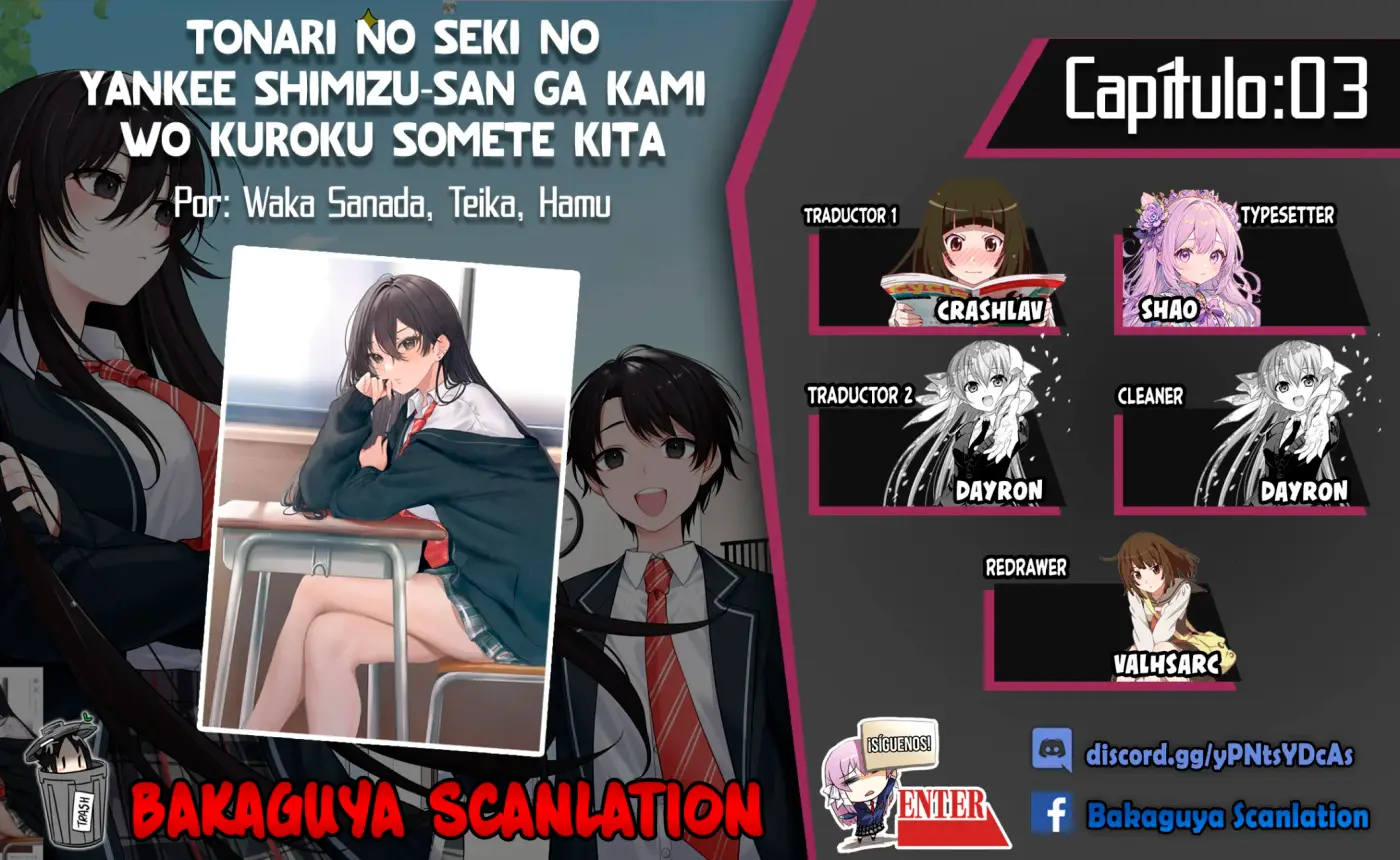 Tonari no Seki no Yankee Shimizu-san ga Kami o Kuroku Sometekita - Capítulo 3 - Página 1 - LectorTMOo