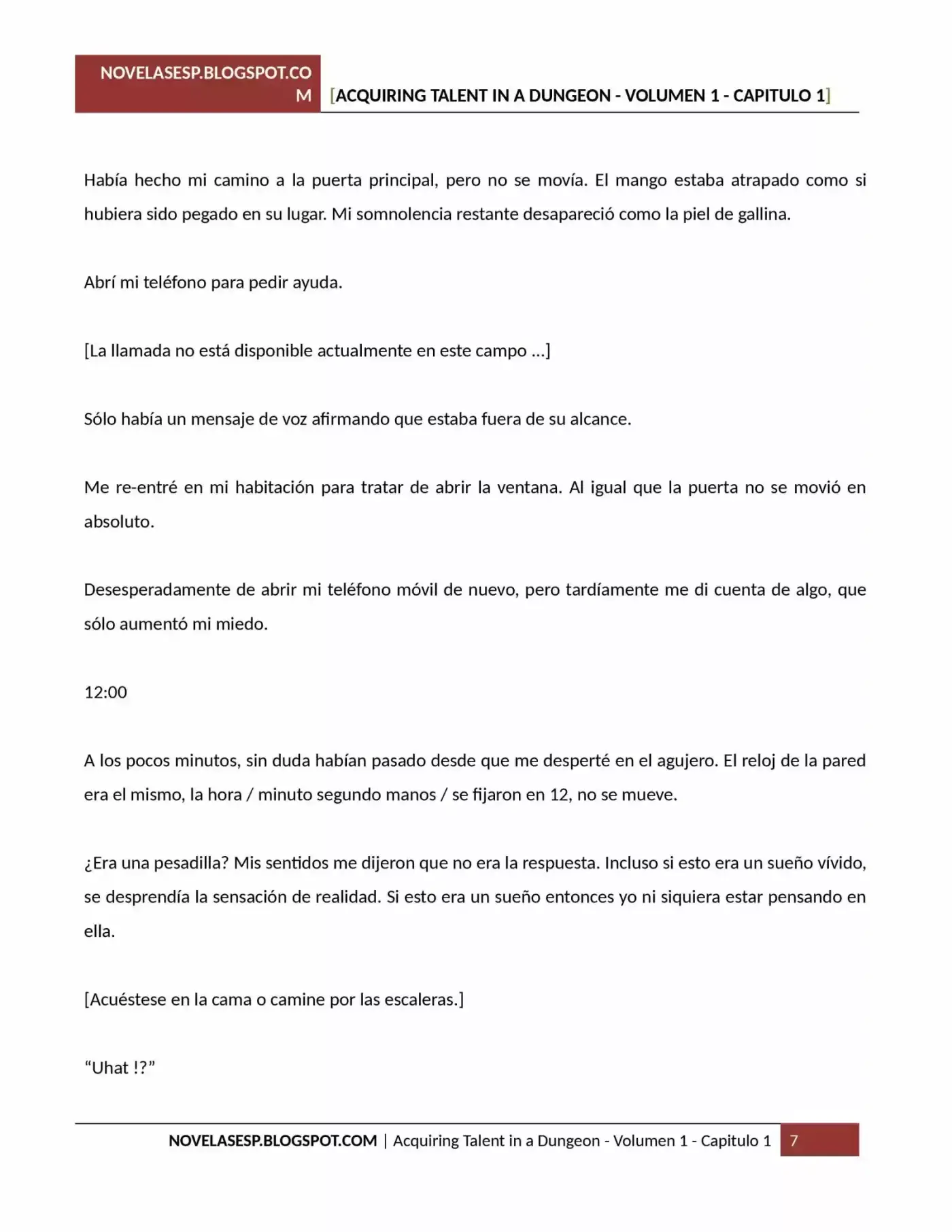 Acquiring Talent In A Dungeon (Novela) - Capítulo 1 - Página 7 - LectorTMOo