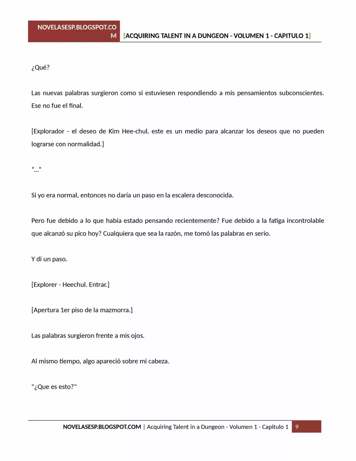Acquiring Talent In A Dungeon (Novela) - Capítulo 1 - Página 9 - LectorTMOo