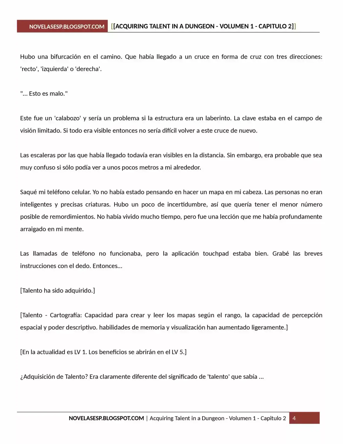 Acquiring Talent In A Dungeon (Novela) - Capítulo 2 - Página 4 - LectorTMOo