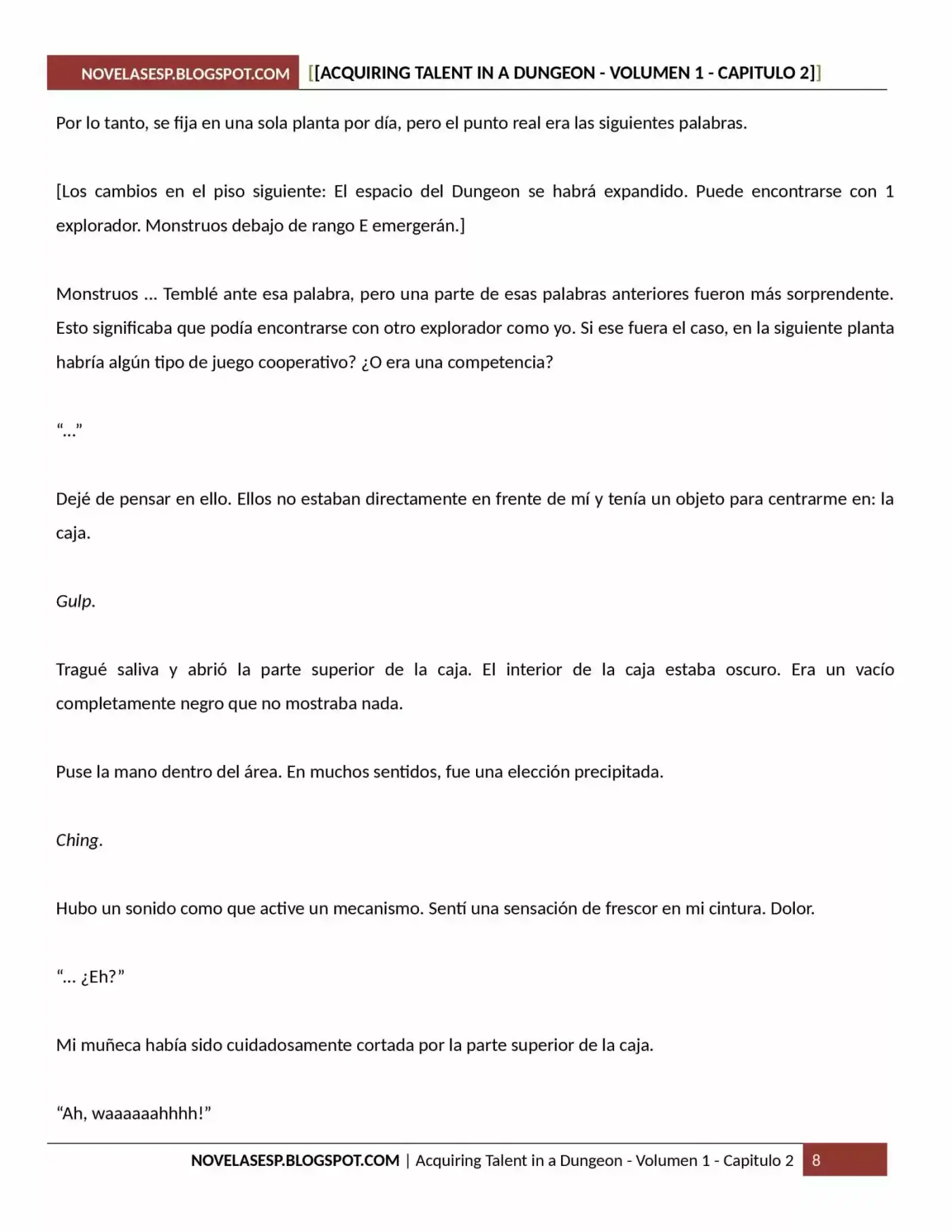 Acquiring Talent In A Dungeon (Novela) - Capítulo 2 - Página 8 - LectorTMOo