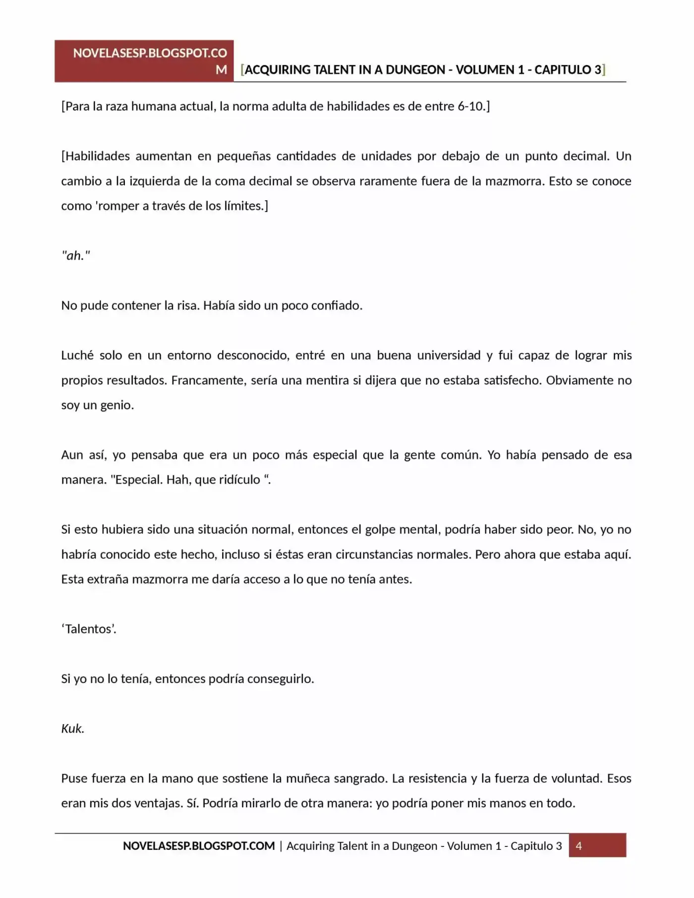 Acquiring Talent In A Dungeon (Novela) - Capítulo 3 - Página 4 - LectorTMOo
