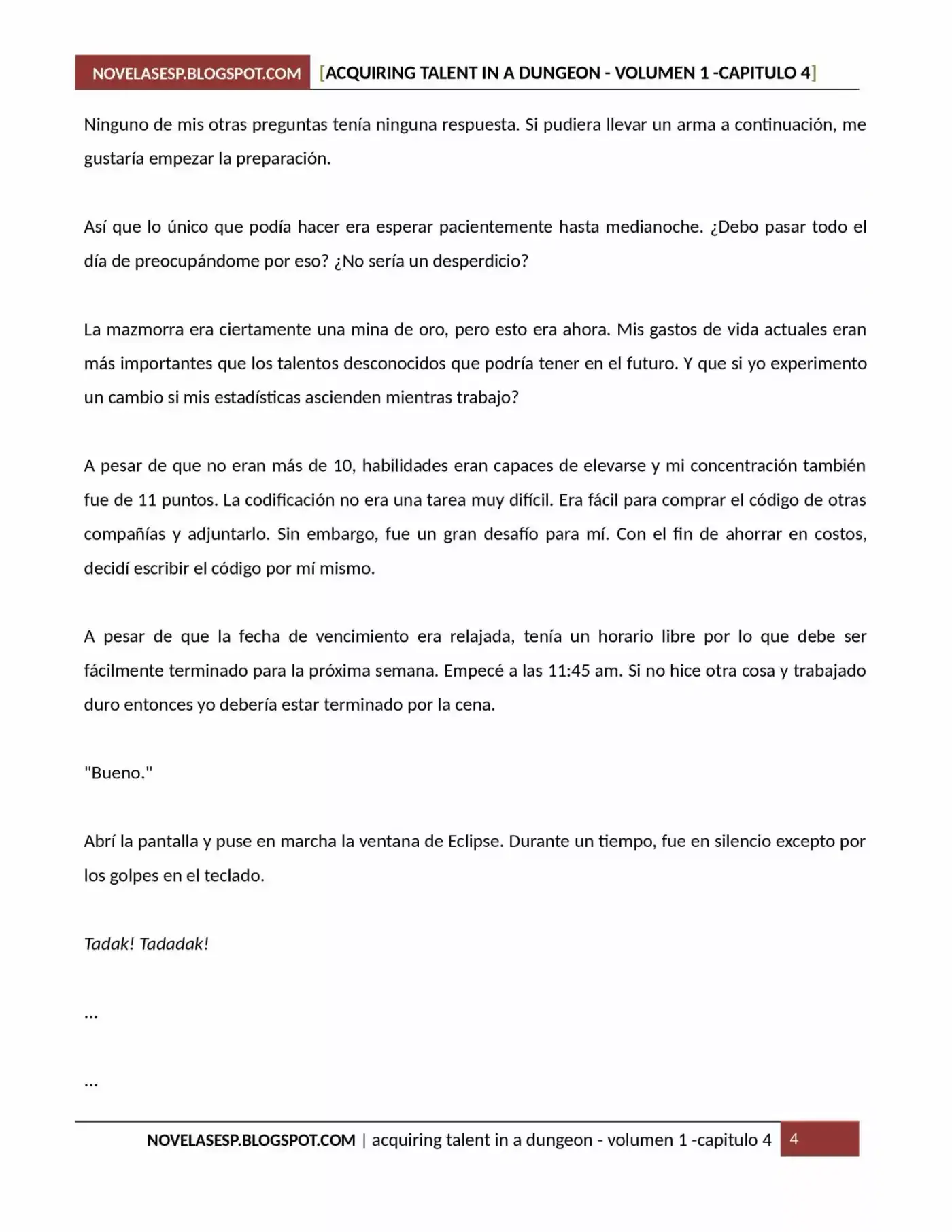 Acquiring Talent In A Dungeon (Novela) - Capítulo 4 - Página 4 - LectorTMOo