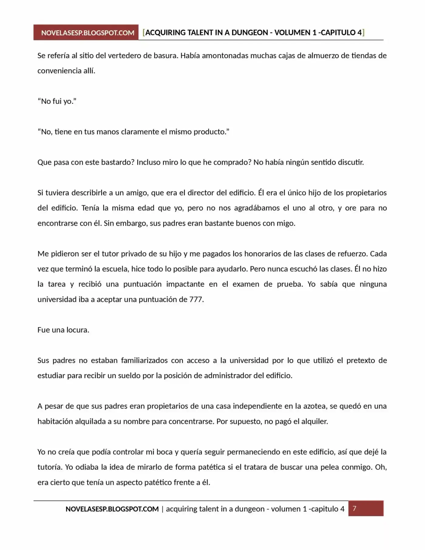 Acquiring Talent In A Dungeon (Novela) - Capítulo 4 - Página 7 - LectorTMOo