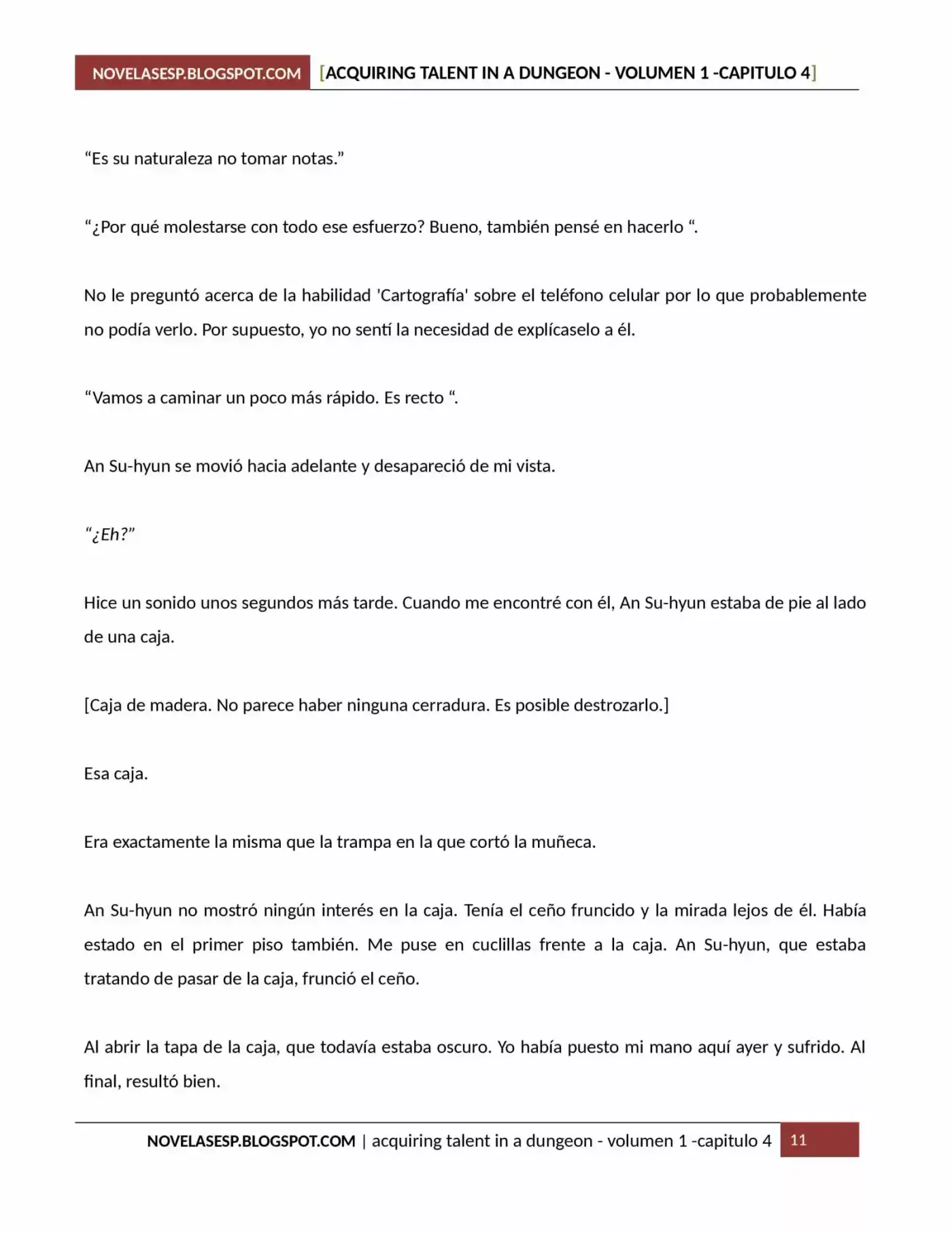 Acquiring Talent In A Dungeon (Novela) - Capítulo 4 - Página 11 - LectorTMOo