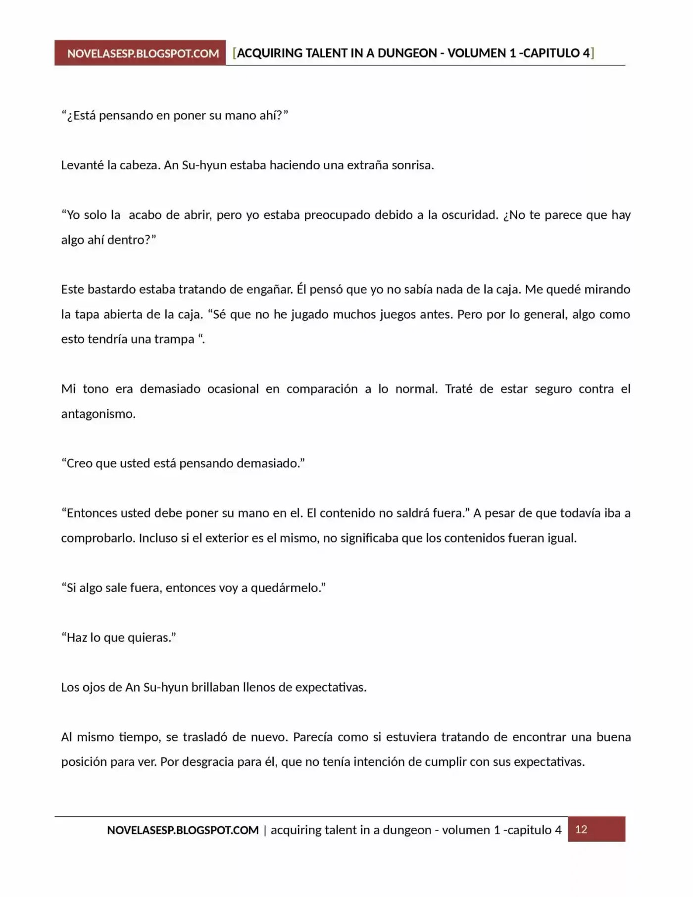 Acquiring Talent In A Dungeon (Novela) - Capítulo 4 - Página 12 - LectorTMOo