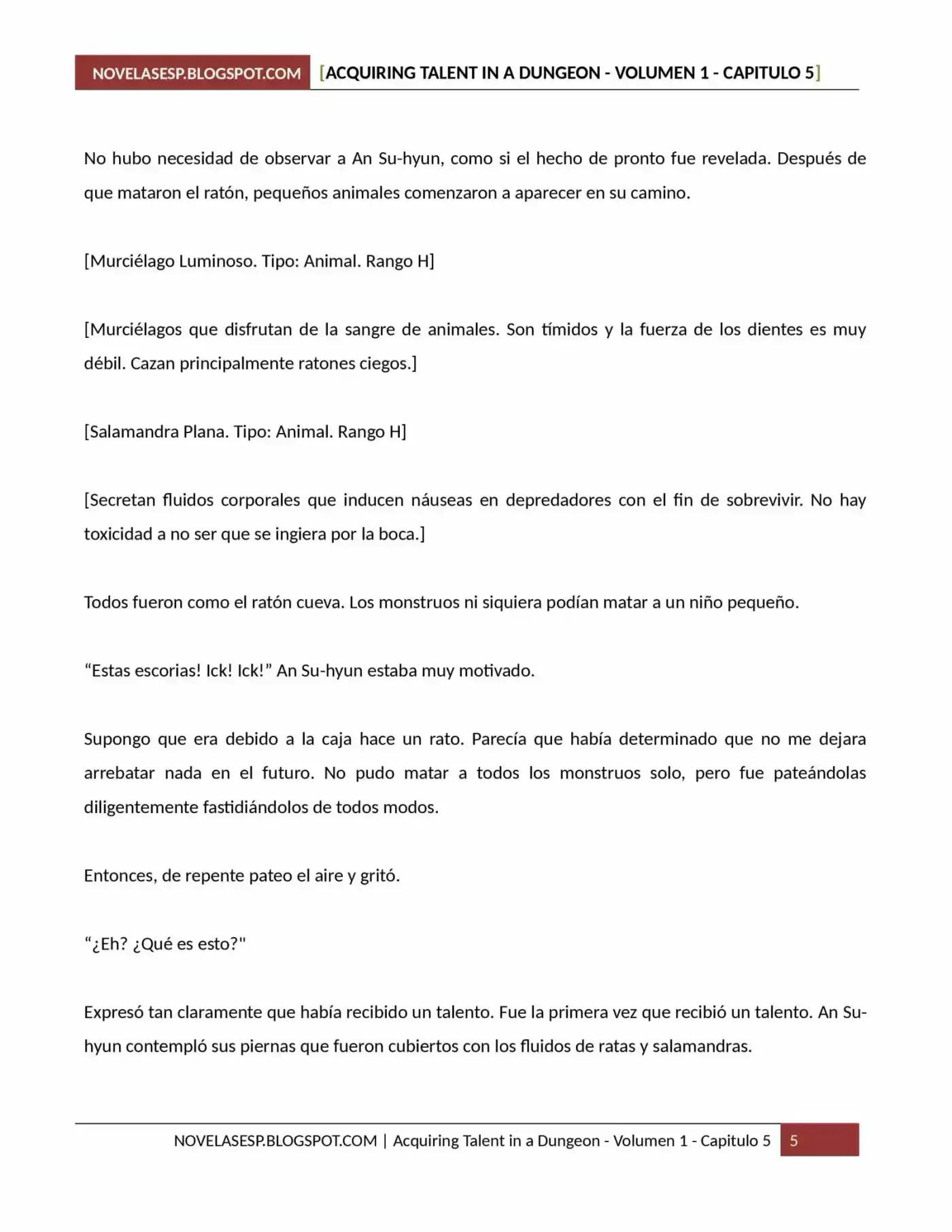 Acquiring Talent In A Dungeon (Novela) - Capítulo 5 - Página 5 - LectorTMOo