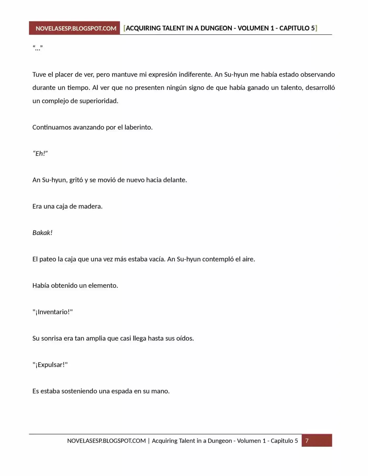 Acquiring Talent In A Dungeon (Novela) - Capítulo 5 - Página 7 - LectorTMOo
