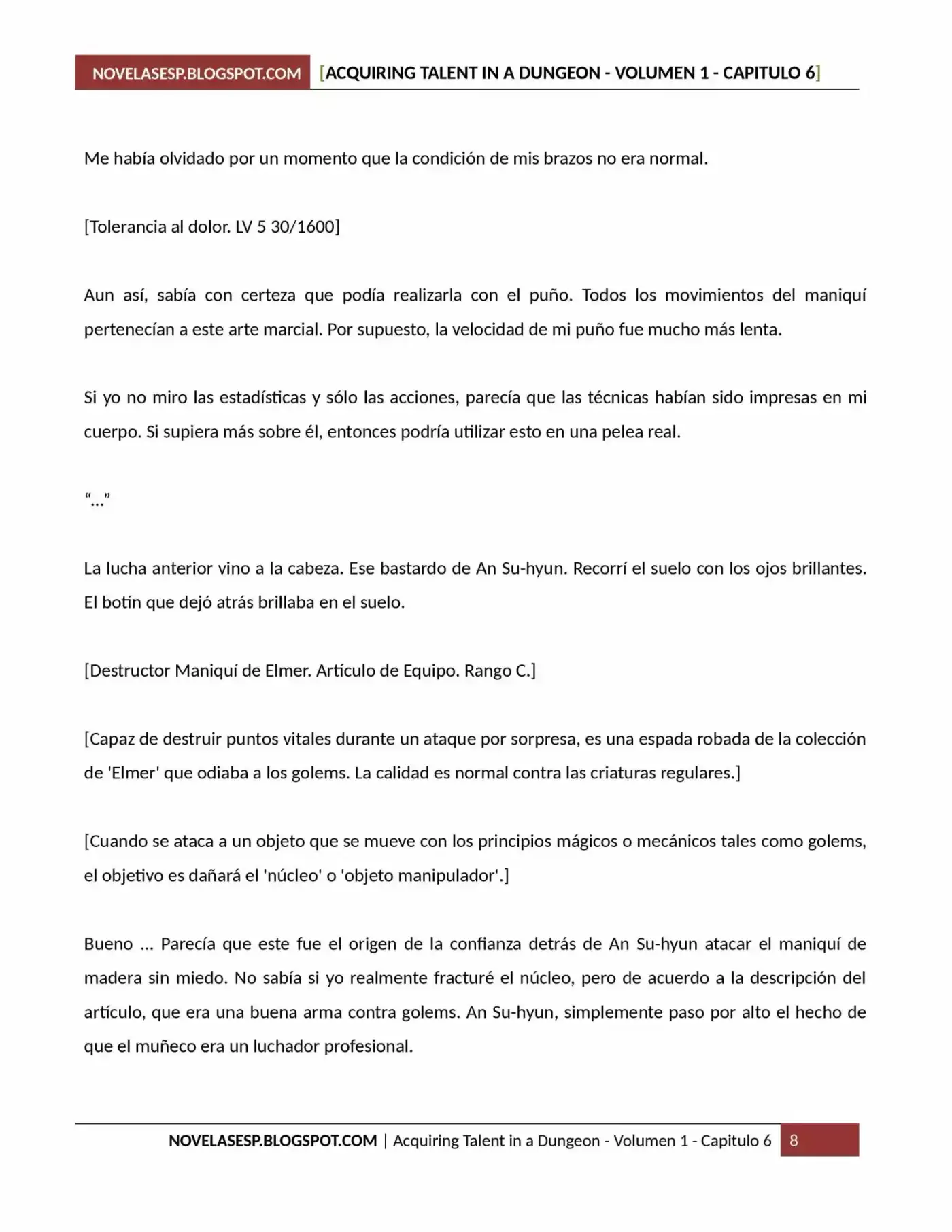 Acquiring Talent In A Dungeon (Novela) - Capítulo 6 - Página 8 - LectorTMOo