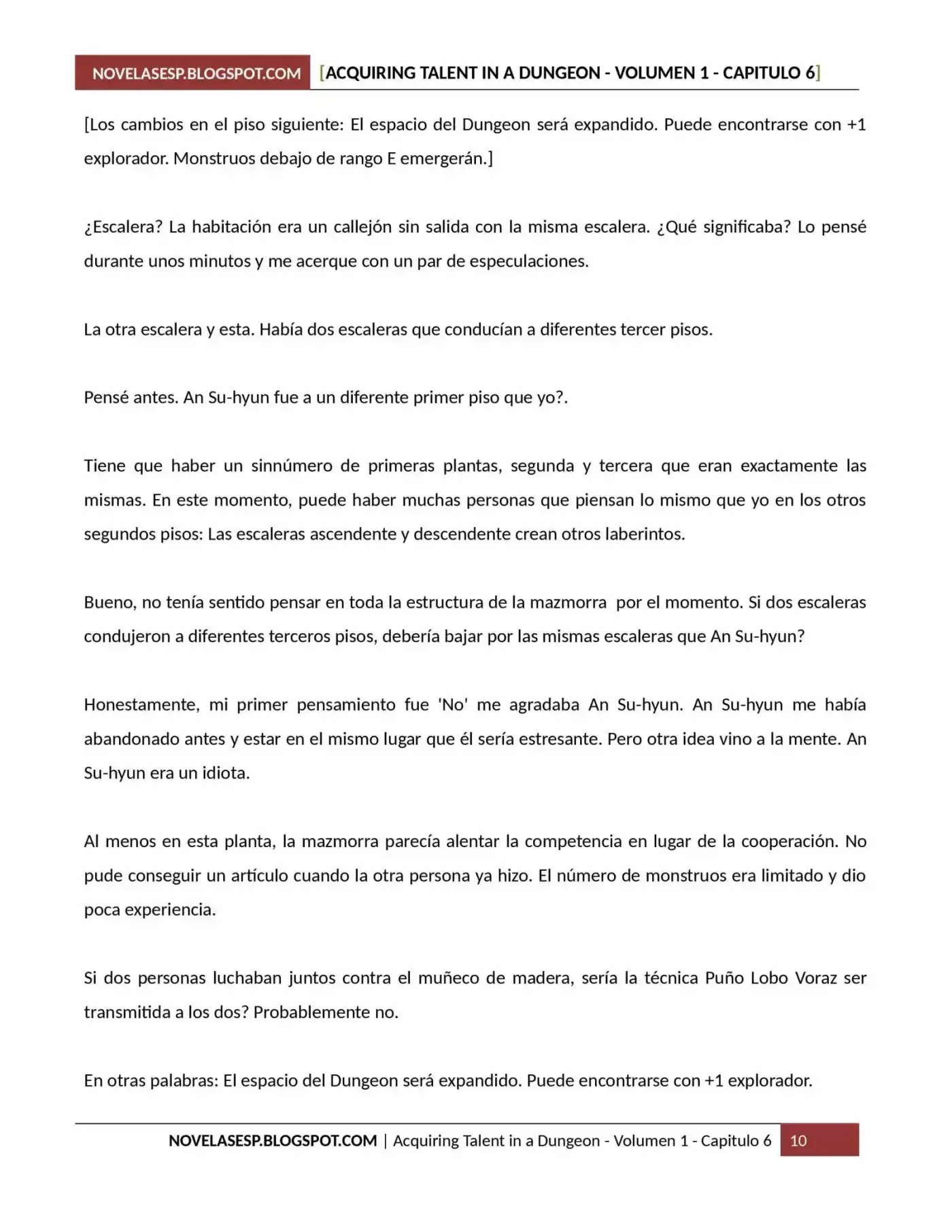 Acquiring Talent In A Dungeon (Novela) - Capítulo 6 - Página 10 - LectorTMOo