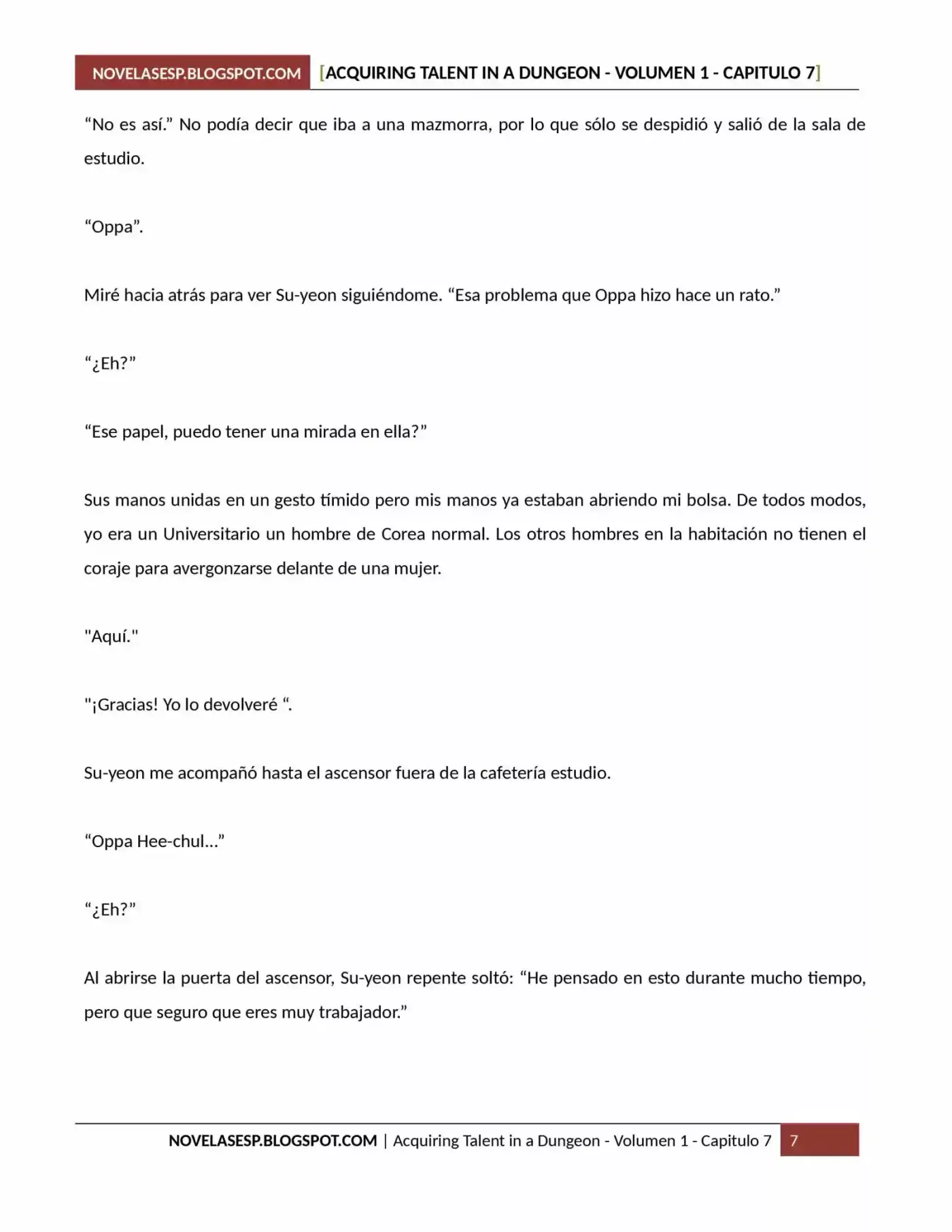Acquiring Talent In A Dungeon (Novela) - Capítulo 7 - Página 7 - LectorTMOo