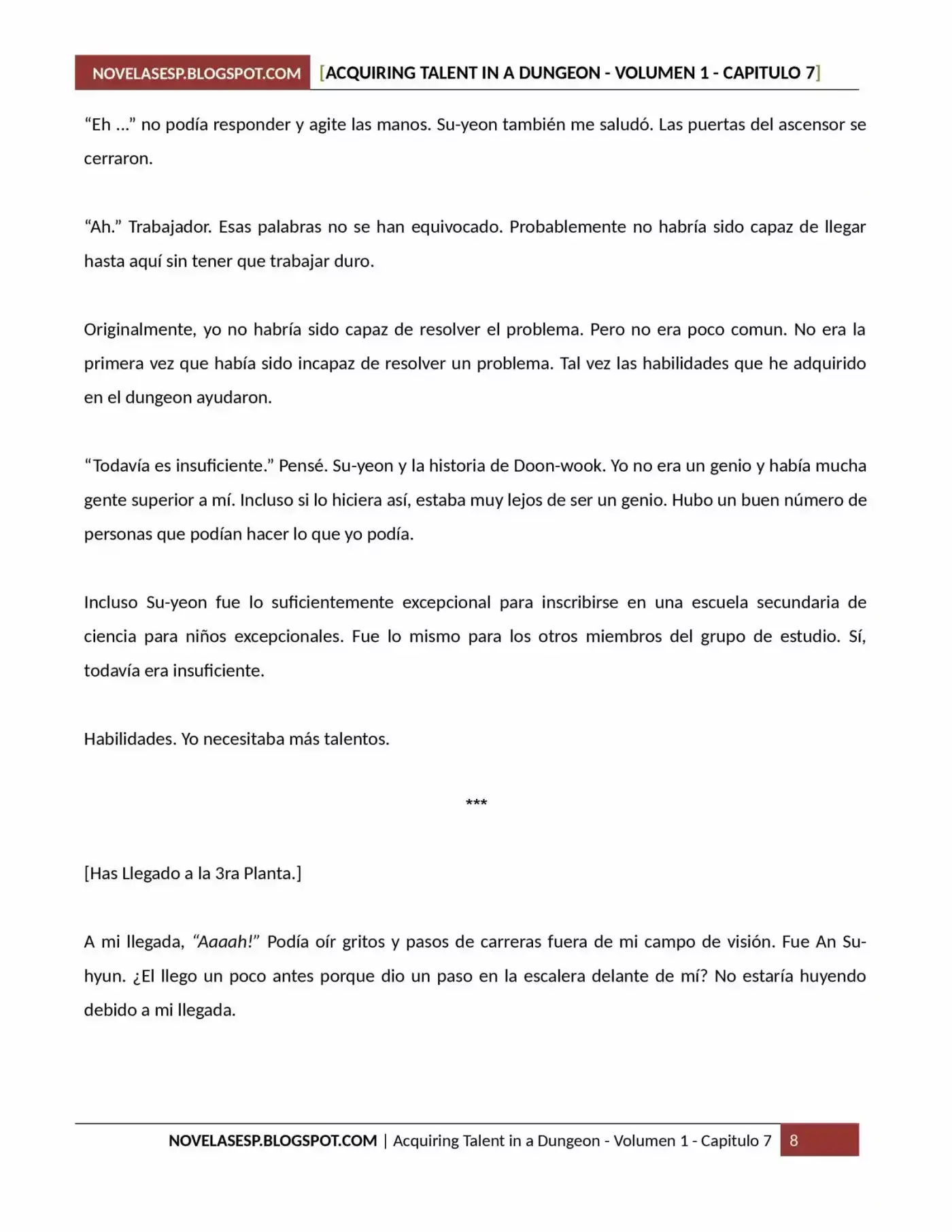 Acquiring Talent In A Dungeon (Novela) - Capítulo 7 - Página 8 - LectorTMOo