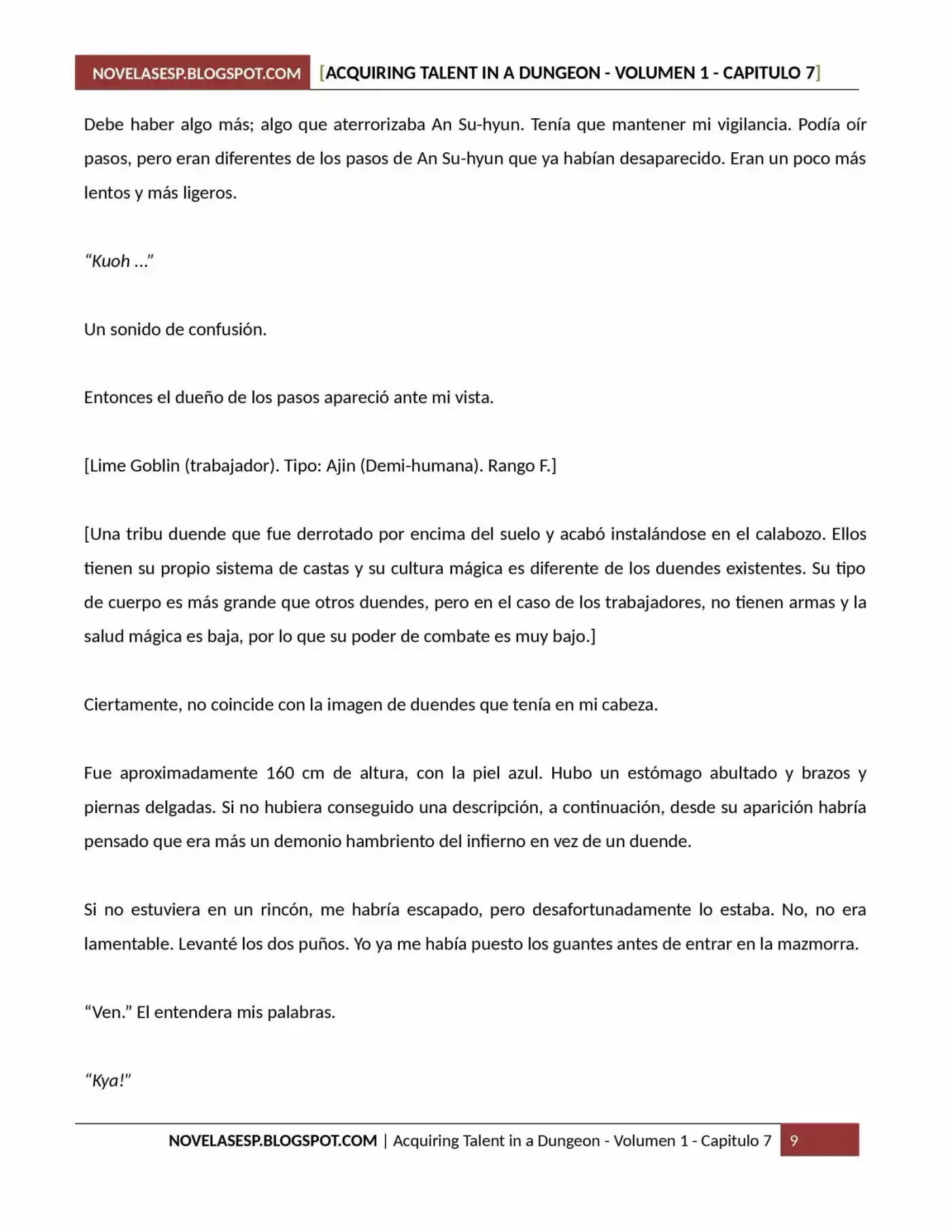 Acquiring Talent In A Dungeon (Novela) - Capítulo 7 - Página 9 - LectorTMOo