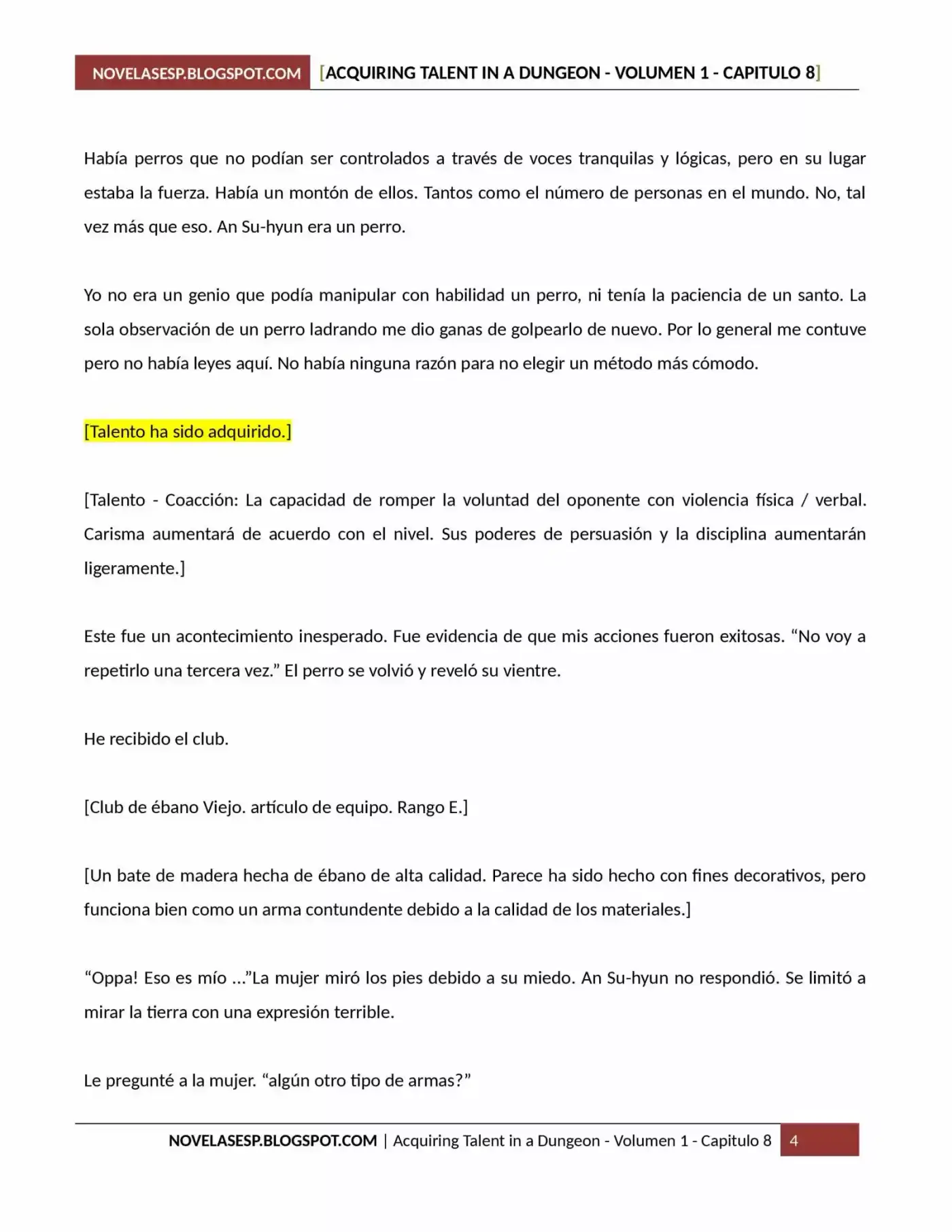 Acquiring Talent In A Dungeon (Novela) - Capítulo 8 - Página 4 - LectorTMOo
