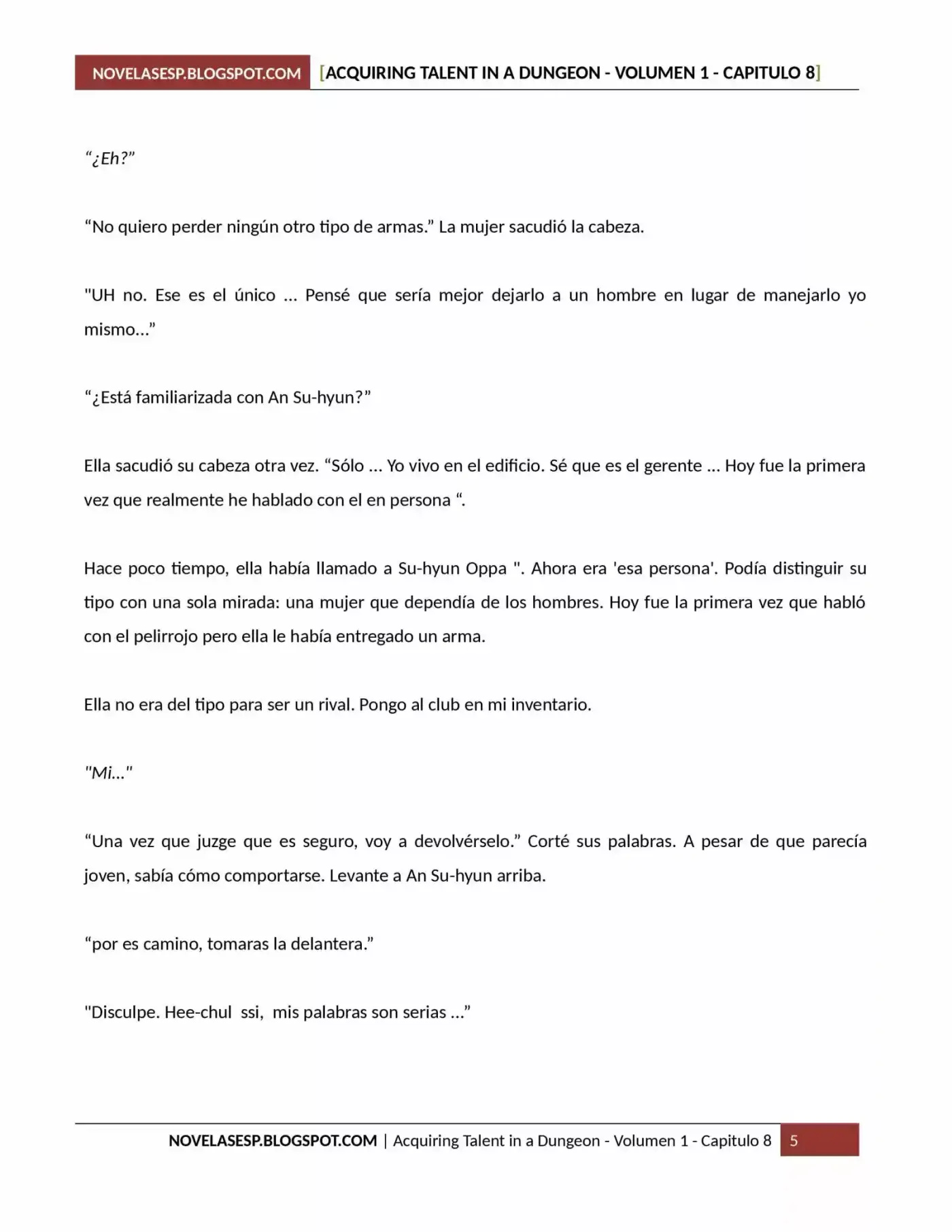 Acquiring Talent In A Dungeon (Novela) - Capítulo 8 - Página 5 - LectorTMOo