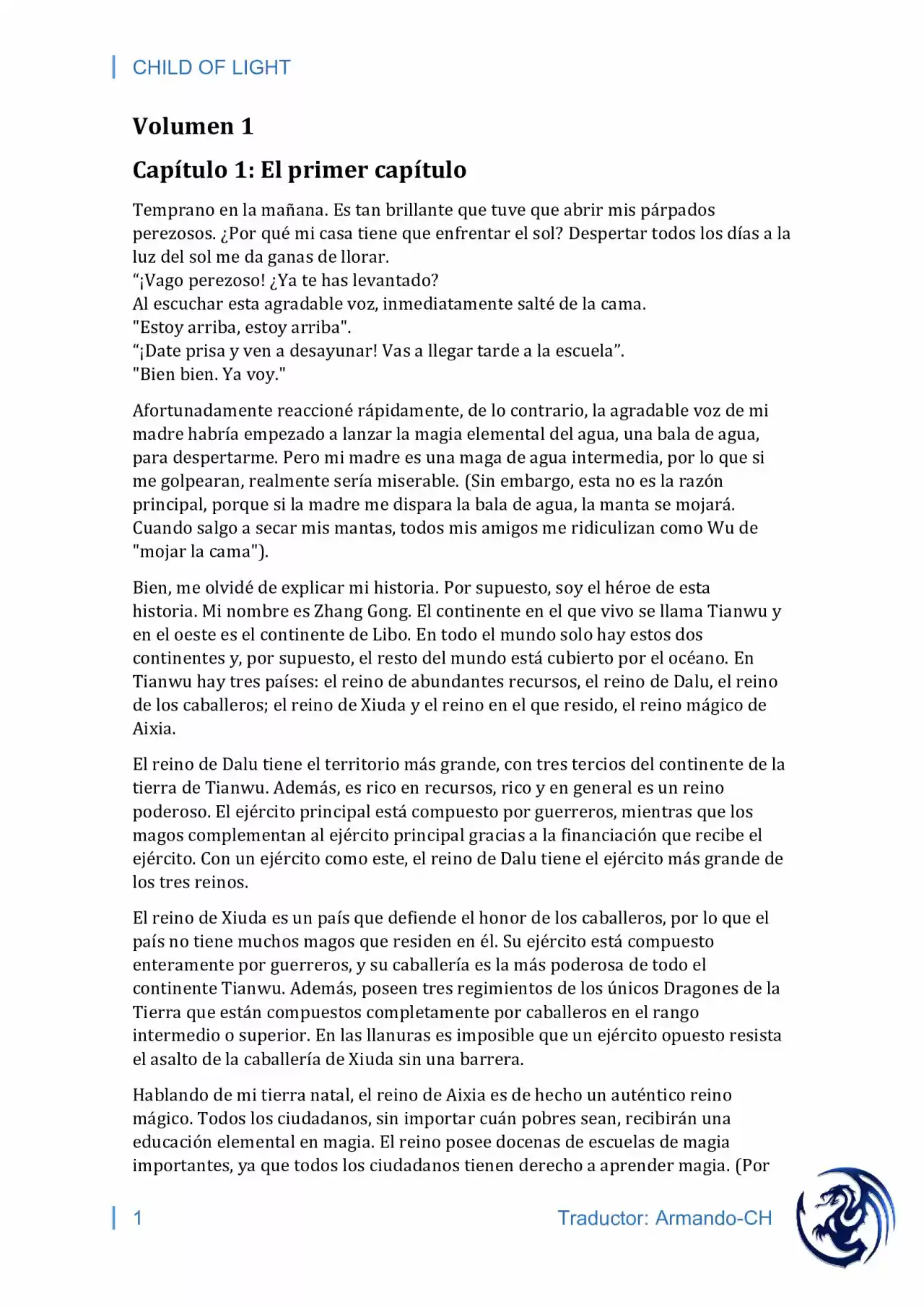 CHILD OF LIGHT. (Novela) - Capítulo 1 - Página 1 - LectorTMOo