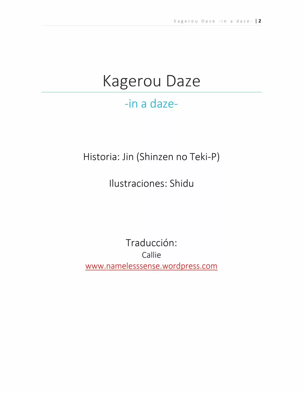 Kagerou Days (Novela) - Capítulo 1 - Página 2 - LectorTMOo
