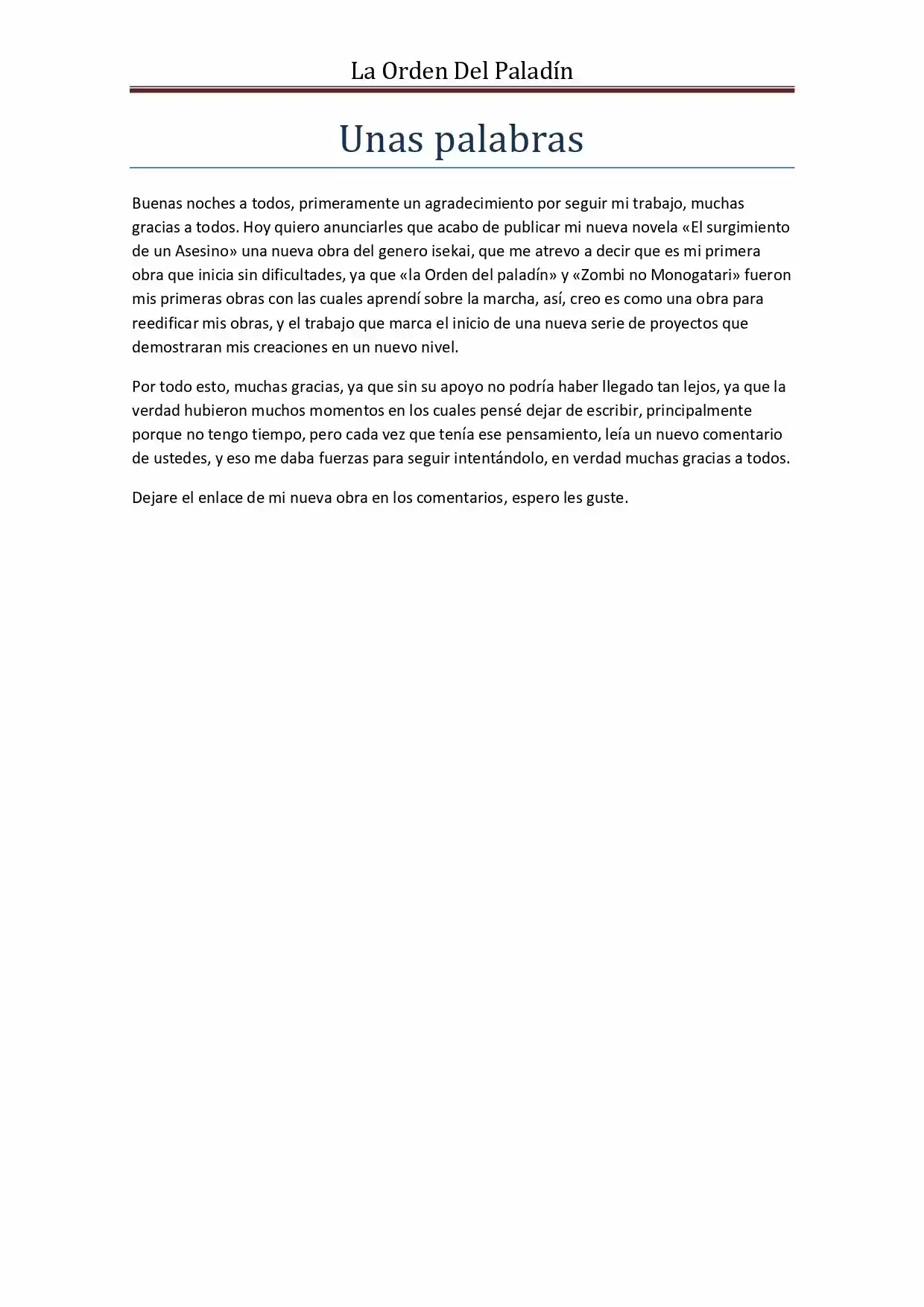 La Orden Del Paladin (Novela) - Capítulo 45 - Página 1 - LectorTMOo