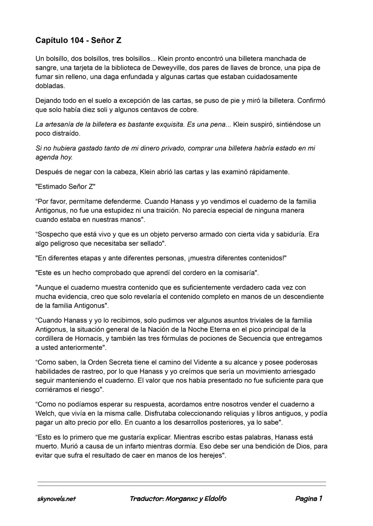 Lord Of The Mysteries (Novela) - Capítulo 104 - Página 1 - LectorTMOo