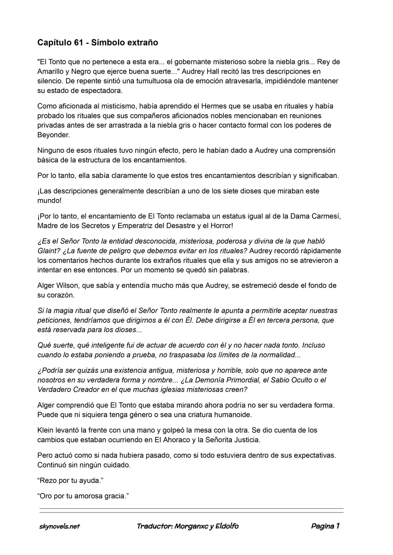 Lord Of The Mysteries (Novela) - Capítulo 61 - Página 1 - LectorTMOo