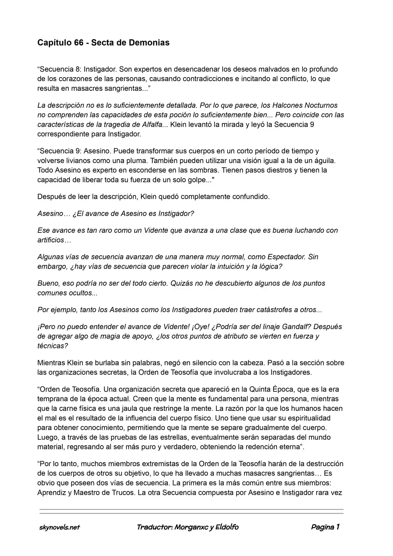 Lord Of The Mysteries (Novela) - Capítulo 66 - Página 1 - LectorTMOo