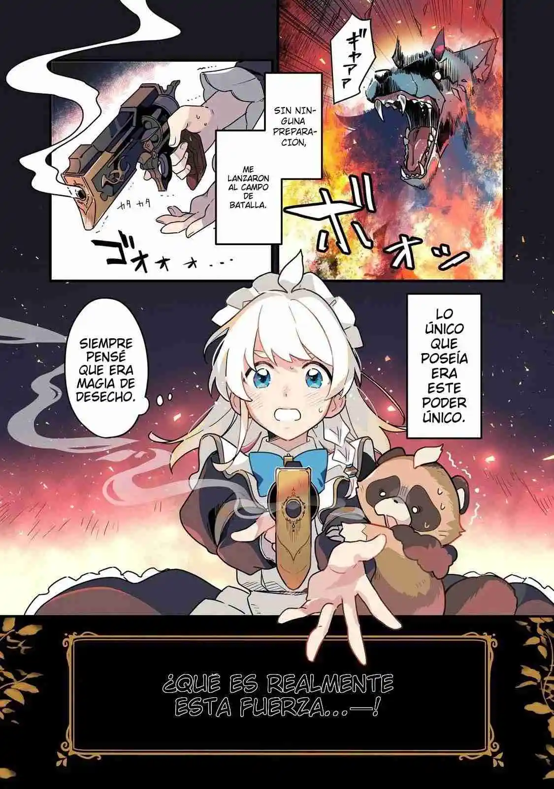 MAIDES MAID, JIGOKU NO SENJO NI TENSO SARERU. KOYU NO GOMI SHUSHU MAHO DE, SAIJAKU CLASS NO MAMA JINRUI SAIKYO NI. MAID ATTACKS IN DESTINY capítulo 1 página 4