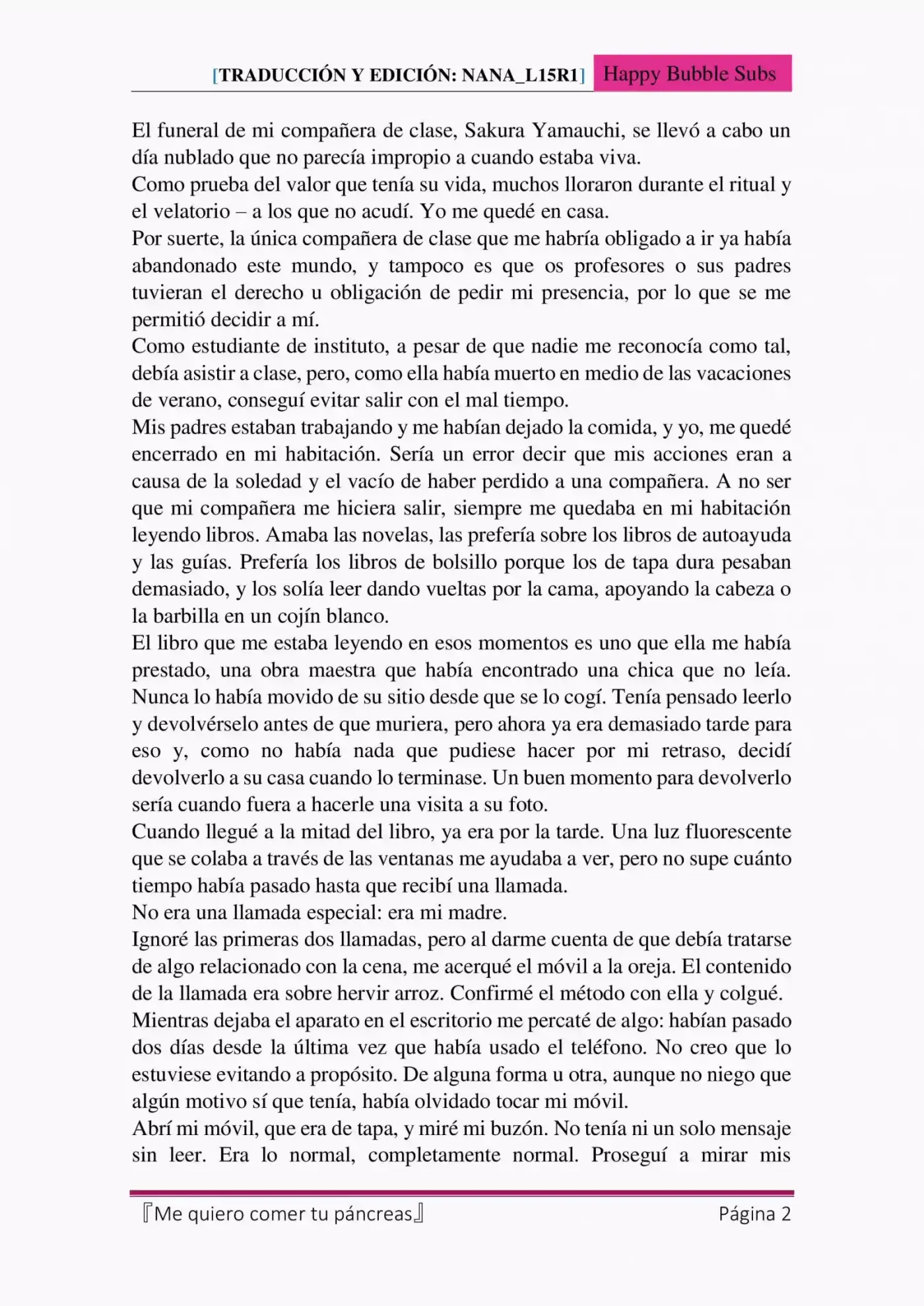 Me Quiero Comer Tu Páncreas (Novela) - Capítulo - Página 2 - LectorTMOo