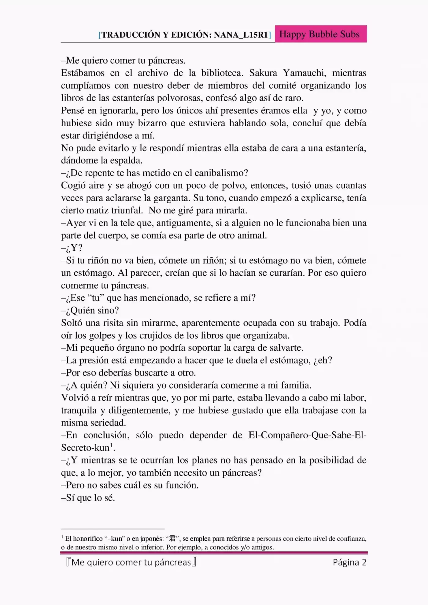 Me Quiero Comer Tu Páncreas (Novela) - Capítulo 1 - Página 2 - LectorTMOo