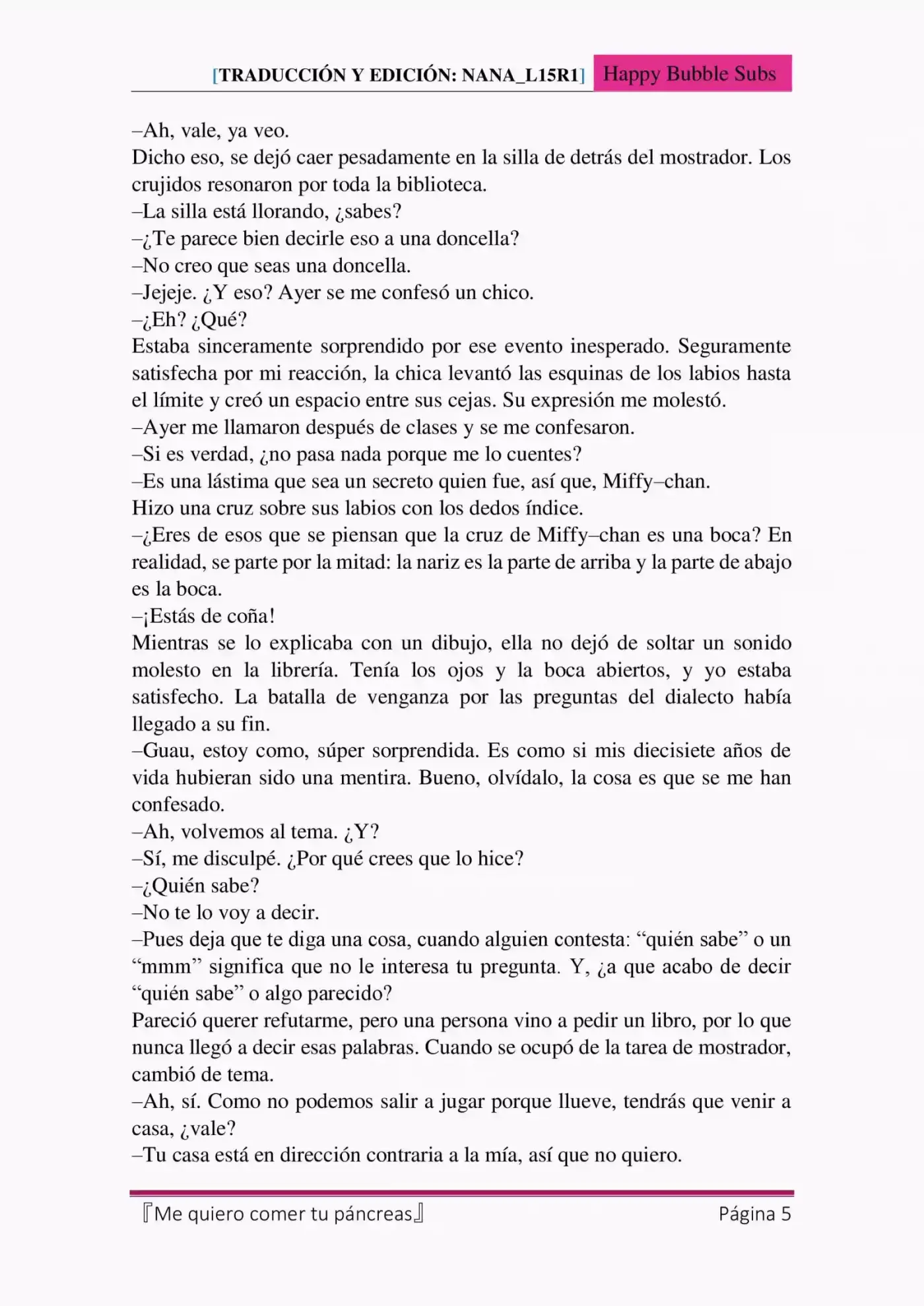 Me Quiero Comer Tu Páncreas (Novela) - Capítulo 5 - Página 5 - LectorTMOo