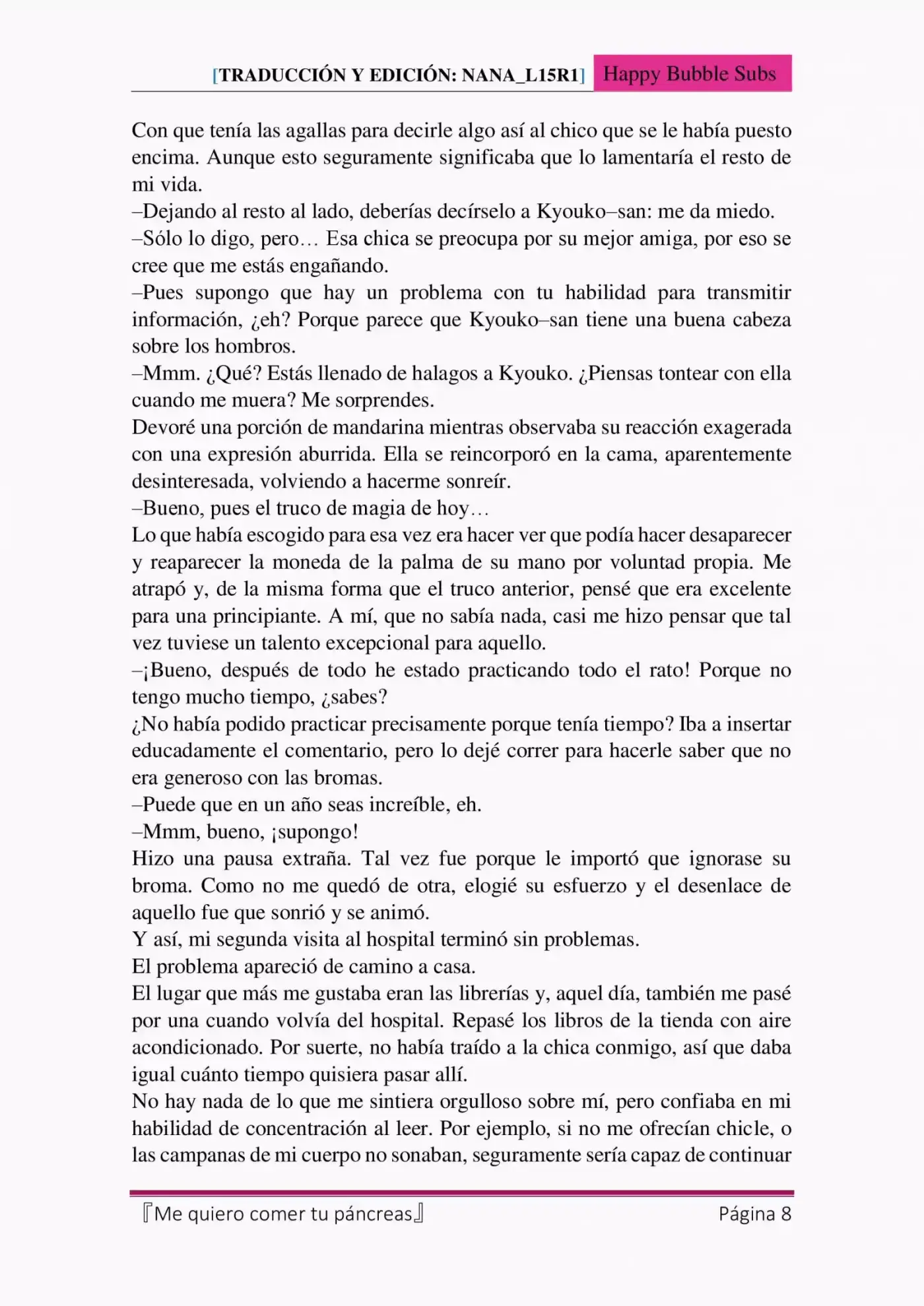 Me Quiero Comer Tu Páncreas (Novela) - Capítulo 6 - Página 8 - LectorTMOo