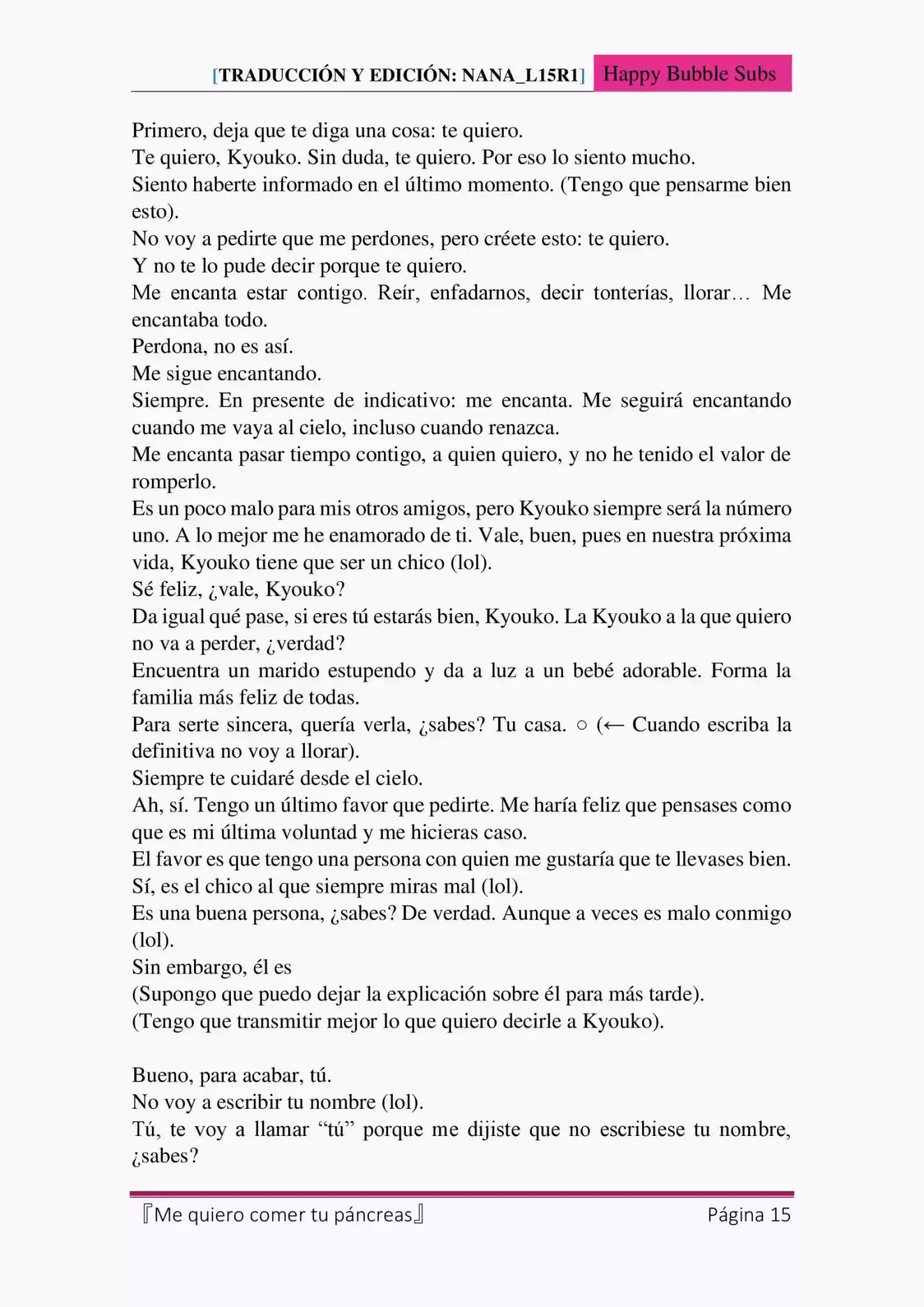 Me Quiero Comer Tu Páncreas (Novela) - Capítulo 8 - Página 15 - LectorTMOo