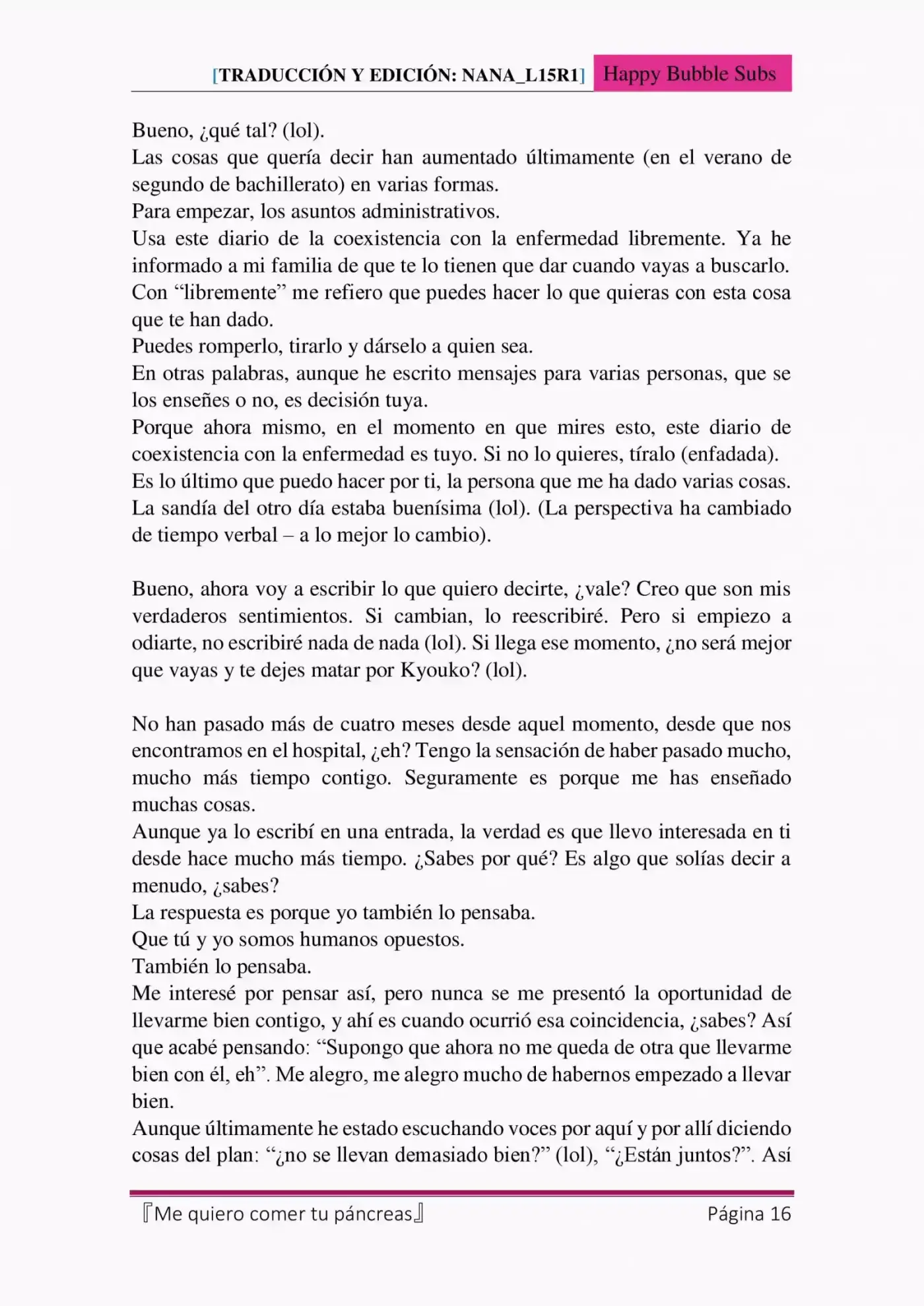 Me Quiero Comer Tu Páncreas (Novela) - Capítulo 8 - Página 16 - LectorTMOo