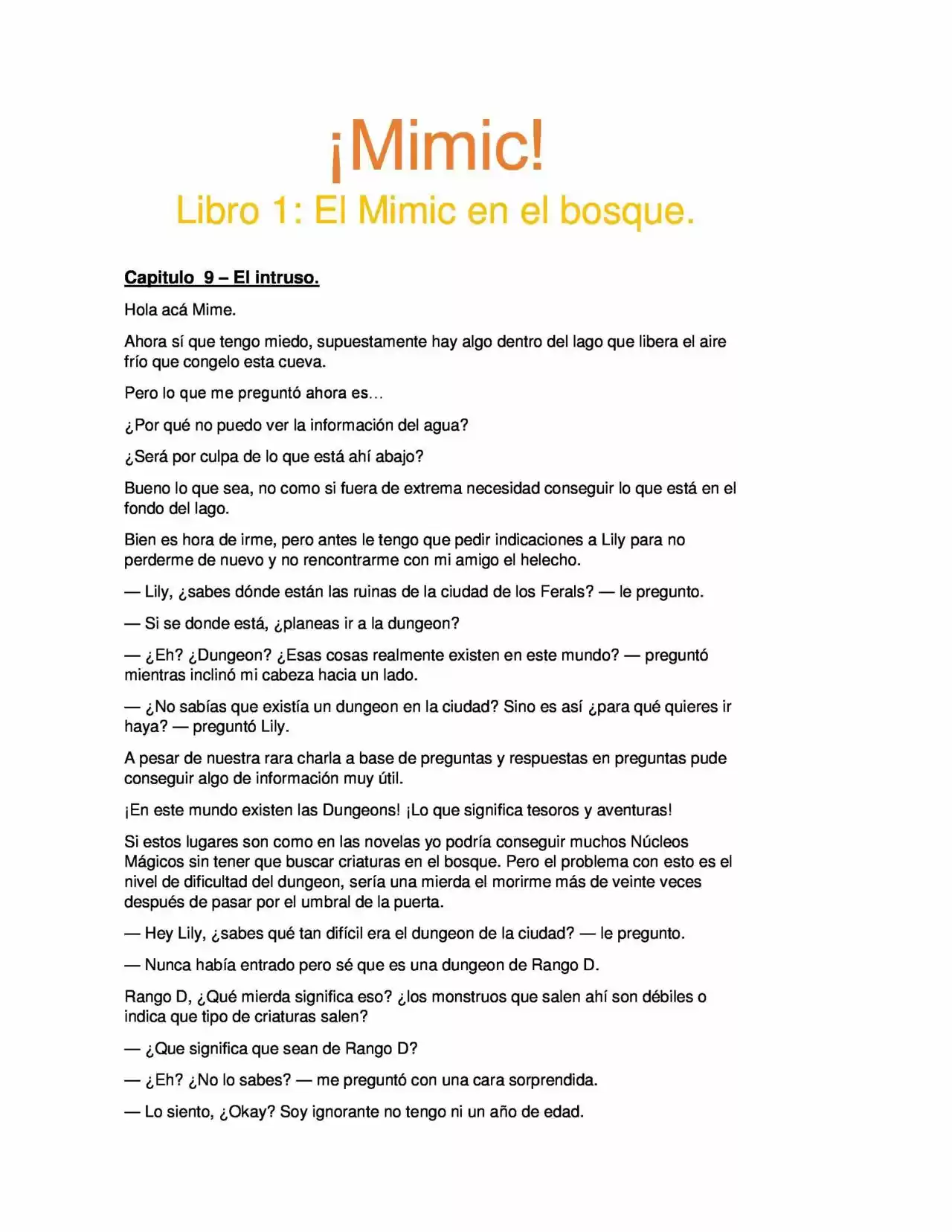 ¡Mimic! (Novela) - Capítulo 9 - Página 1 - LectorTMOo