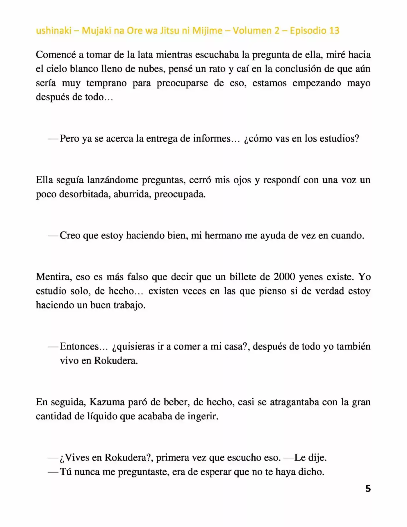Mujaki Na Ore Wa Jitsu Ni Mijime (Novela) - Capítulo 13 - Página 5 - LectorTMOo