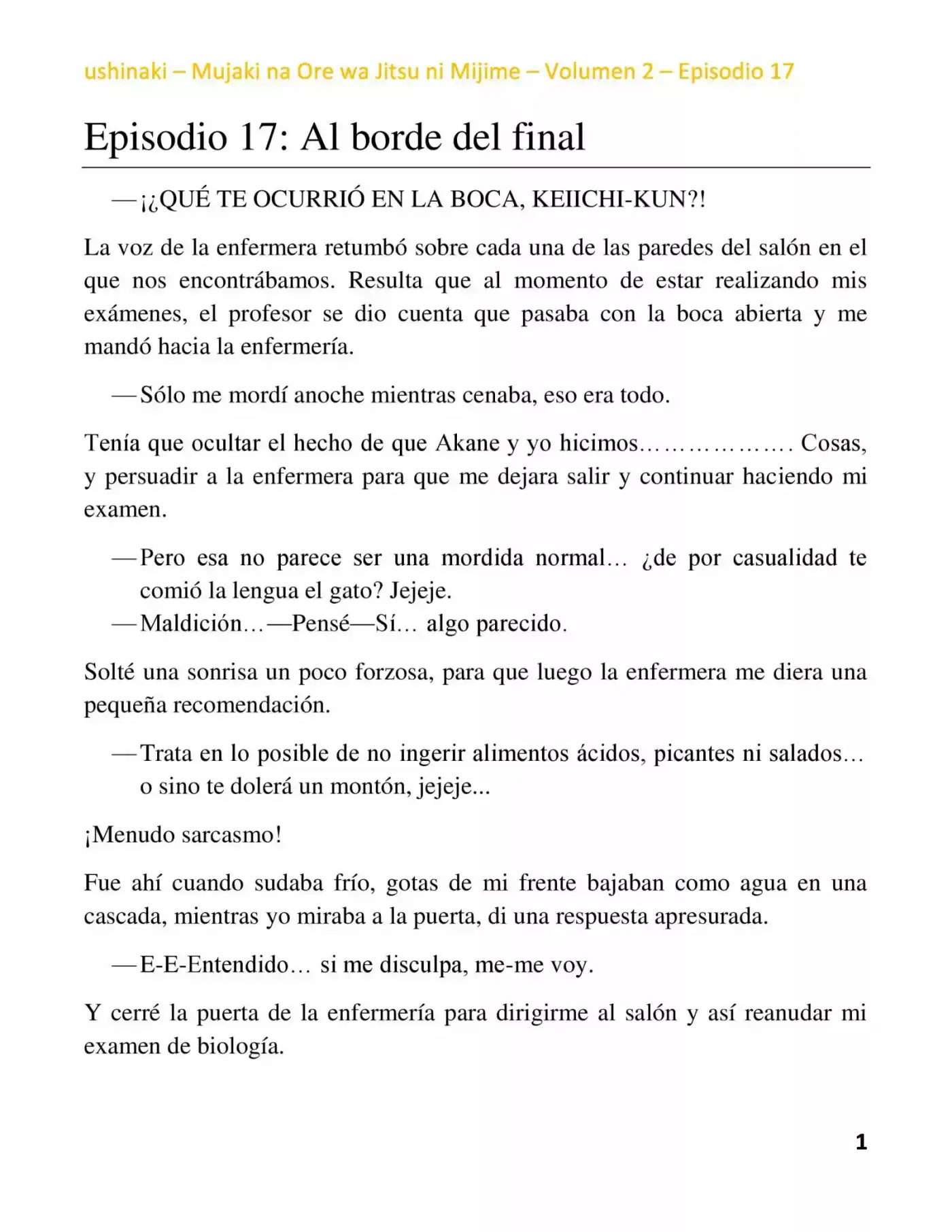 Mujaki Na Ore Wa Jitsu Ni Mijime (Novela) - Capítulo 17 - Página 1 - LectorTMOo