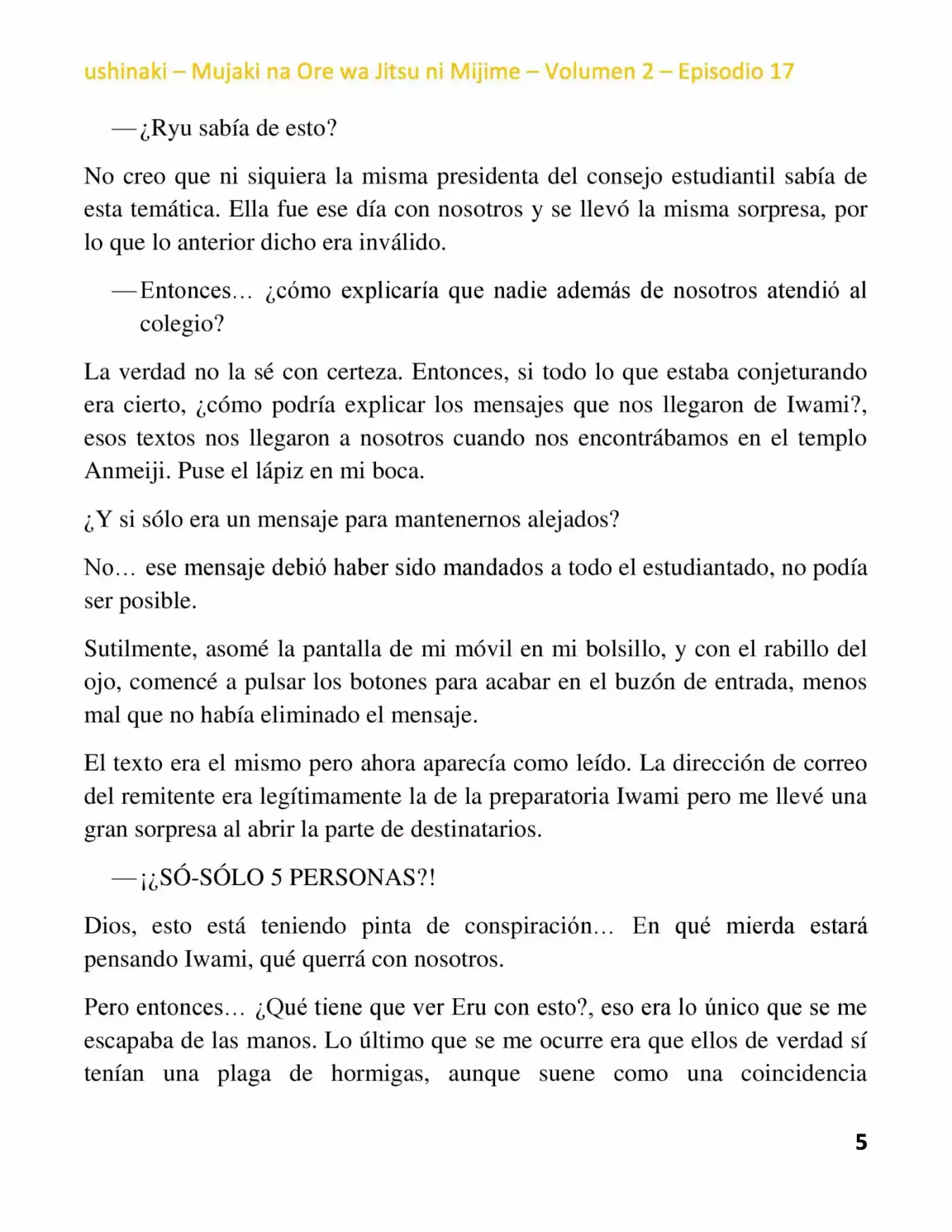 Mujaki Na Ore Wa Jitsu Ni Mijime (Novela) - Capítulo 17 - Página 5 - LectorTMOo