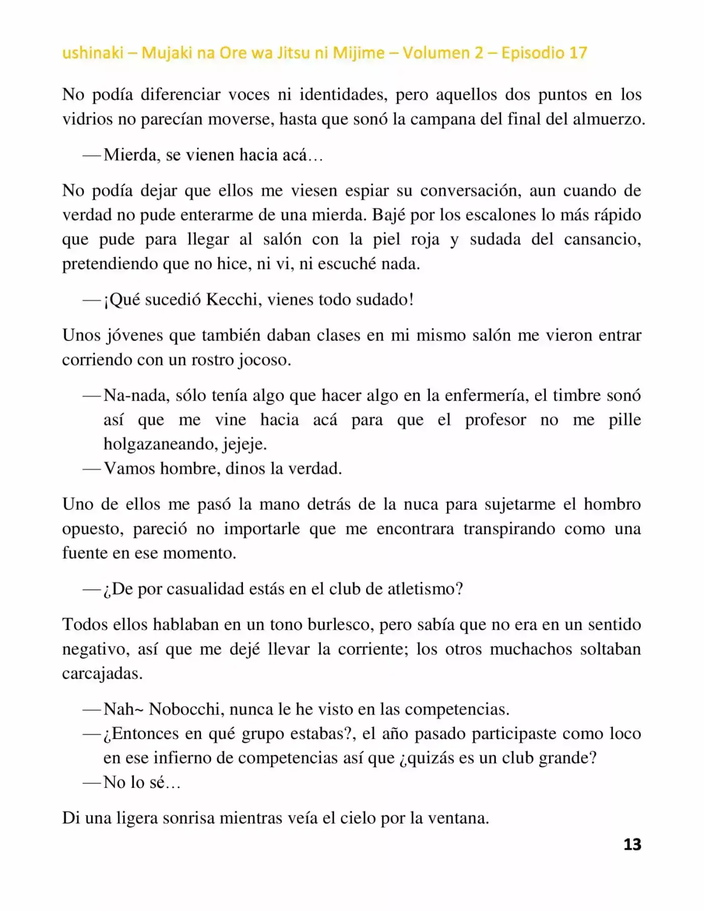 Mujaki Na Ore Wa Jitsu Ni Mijime (Novela) - Capítulo 17 - Página 13 - LectorTMOo