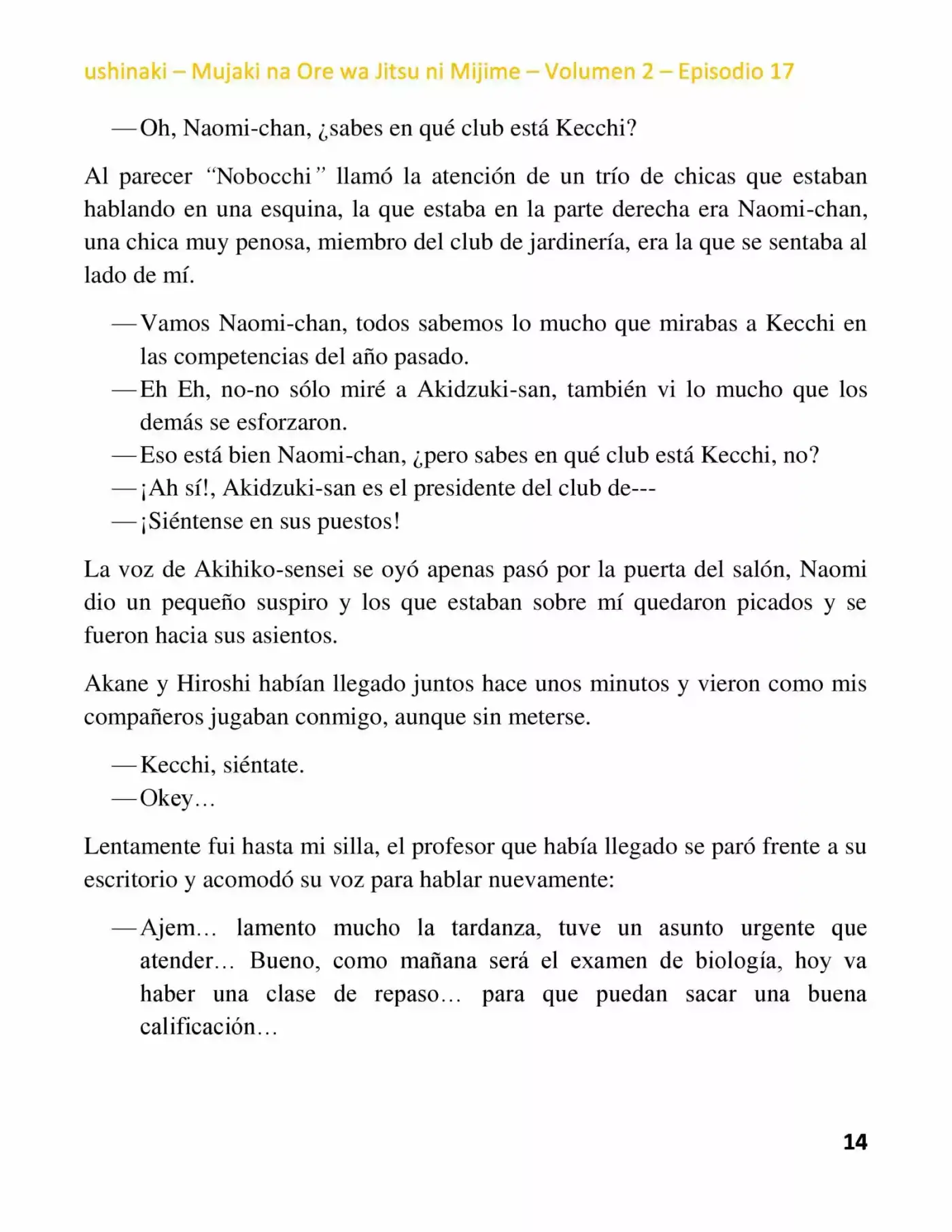 Mujaki Na Ore Wa Jitsu Ni Mijime (Novela) - Capítulo 17 - Página 14 - LectorTMOo