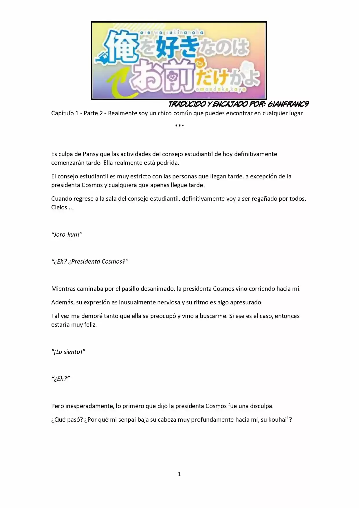 Ore Wo Suki Nano Wa Omae Dake Ka Yo (Novela) - Capítulo 1.50 - Página 1 - LectorTMOo