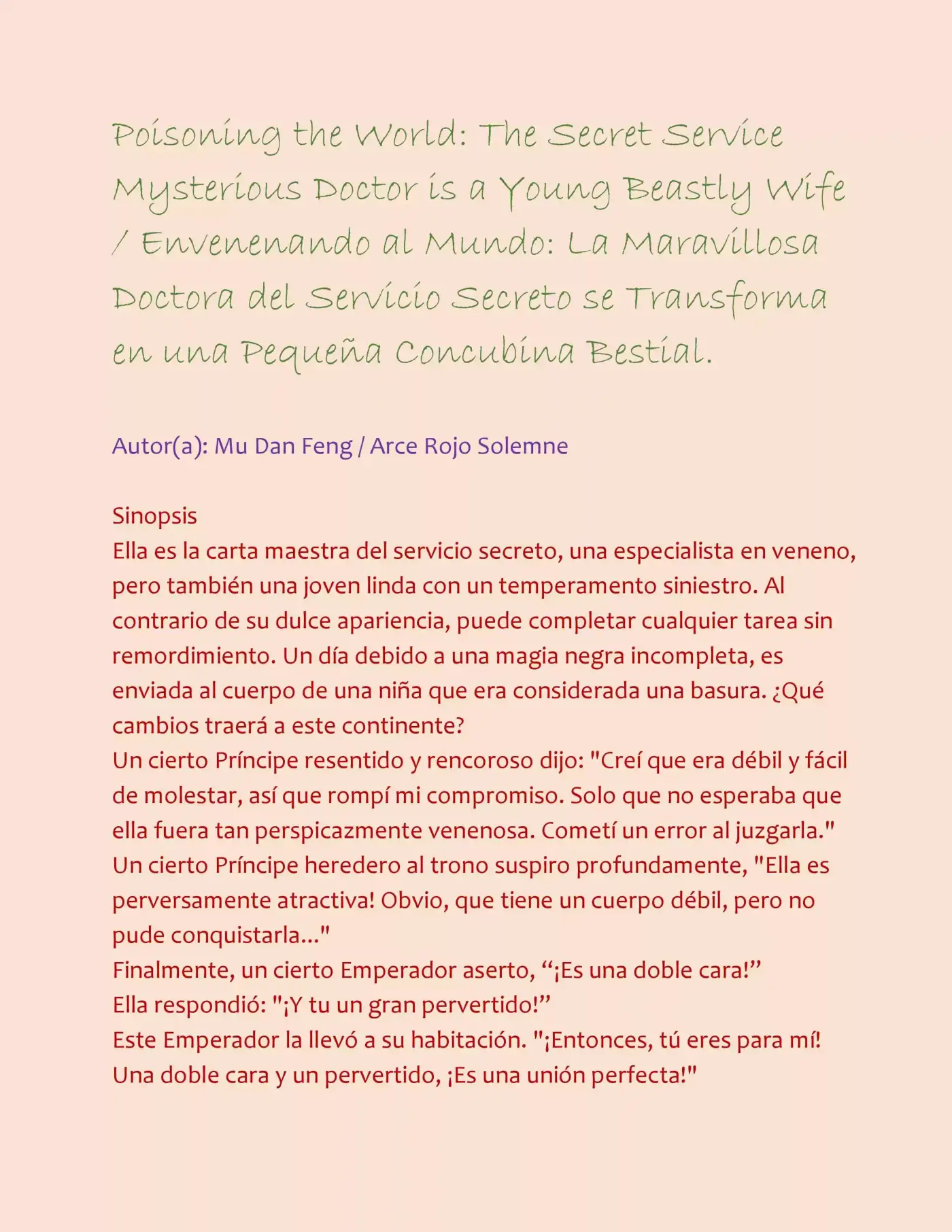 Poisoning the World: The Secret Service Mysterious Doctor is a Young Beastly Wife (2015) - Capítulo - Página 2 - LectorTMOo